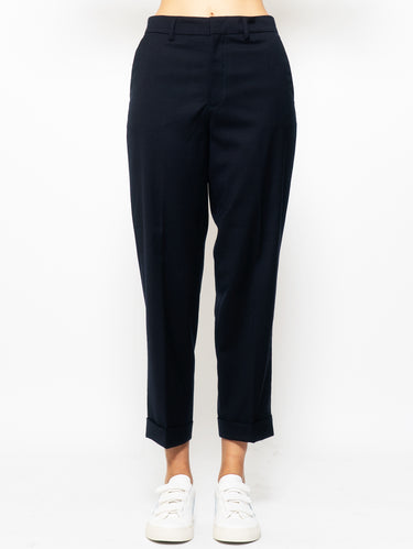 Pantaloni con Risvolto Blu Notte