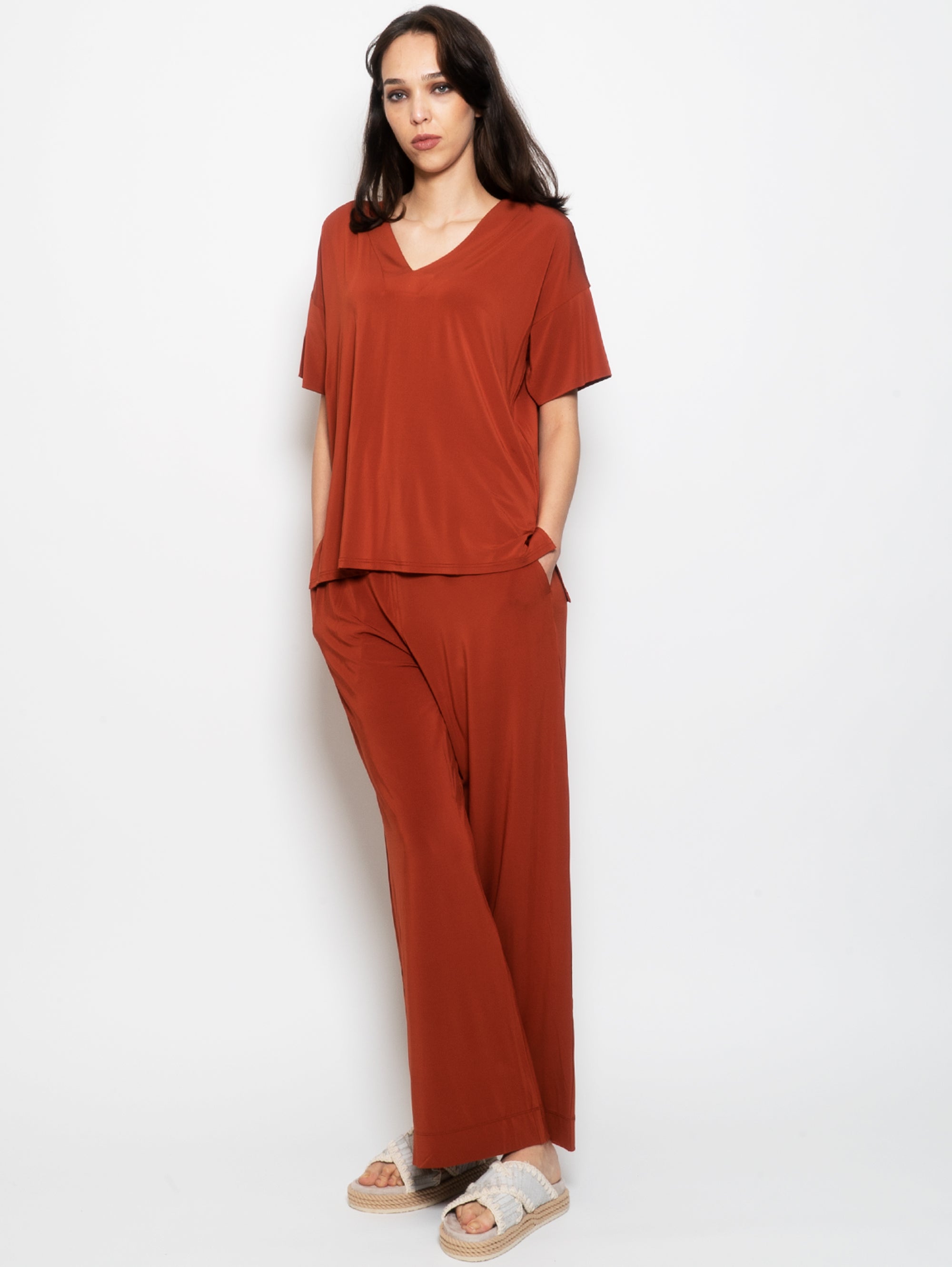 Wide trousers in Coccio Jersey