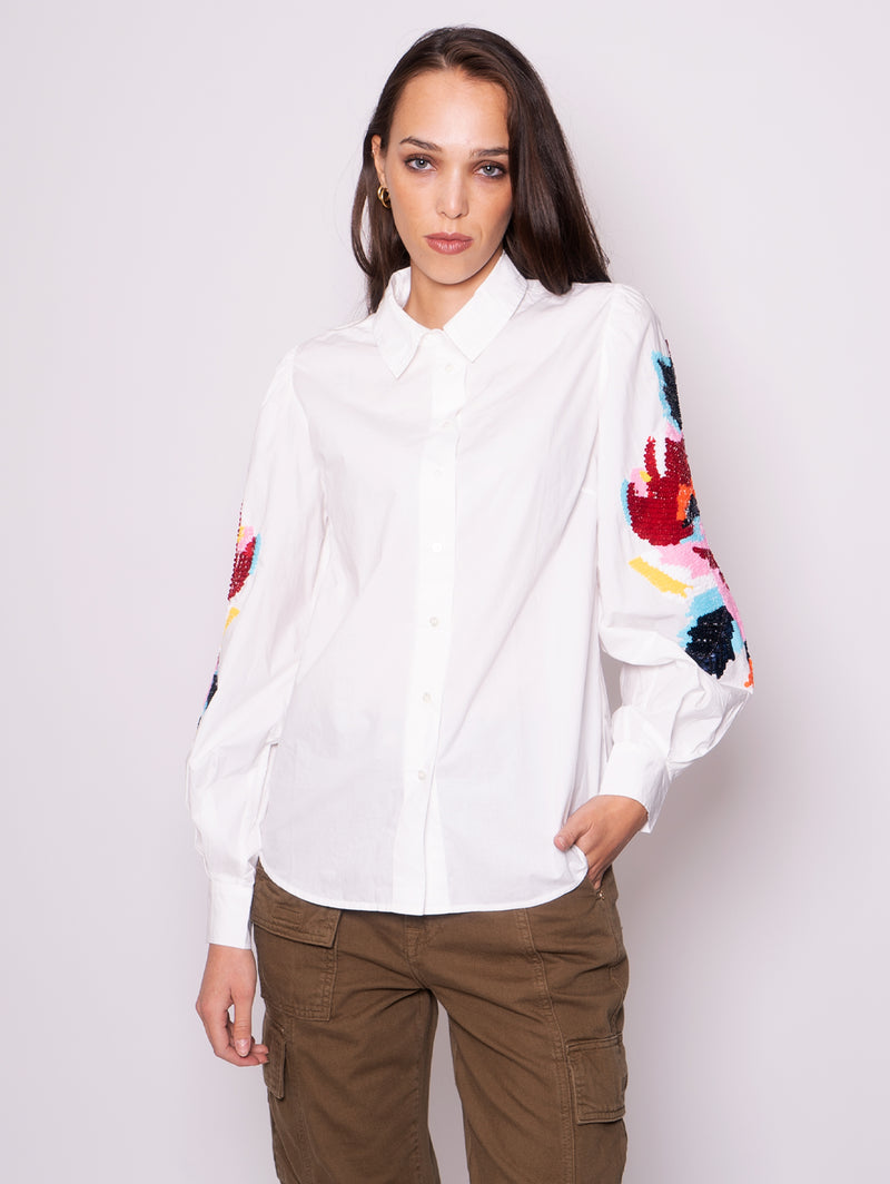 ESSENTIEL ANTWERP-Camicia con Maniche Ricamate Bianco-TRYME Shop