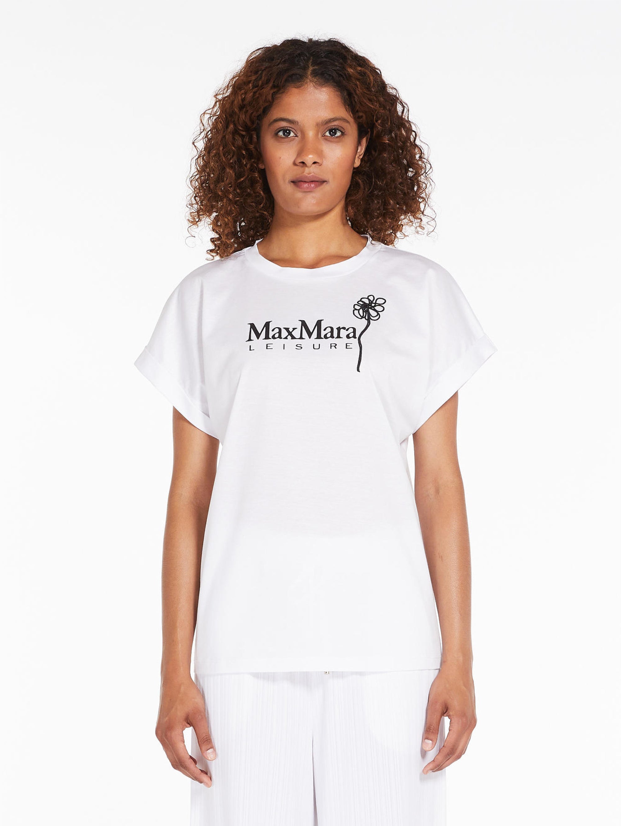 MAX MARA LEISURE-T-shirt con Macro Stampa Bianco-TRYME Shop