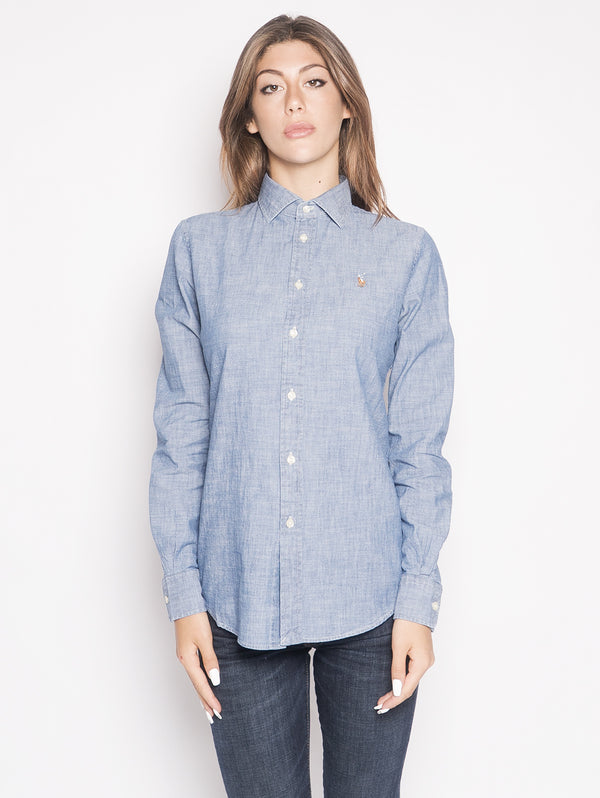 RALPH LAUREN-Camicia in Chambray Blu-TRYME Shop