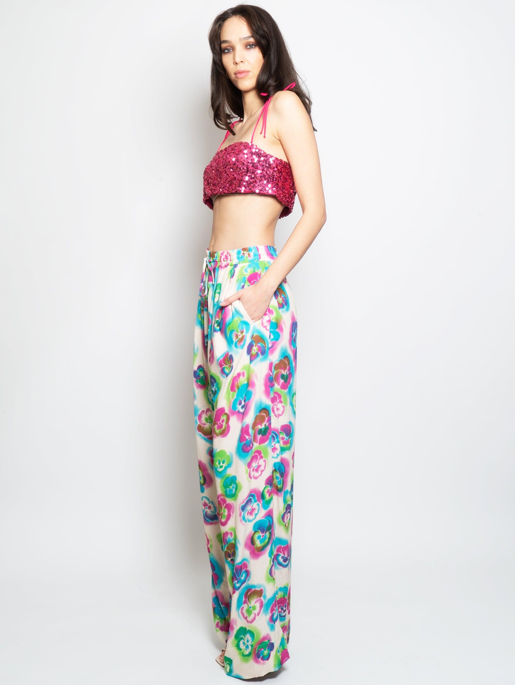 Pantaloni con Stampa Floreale Multicolor