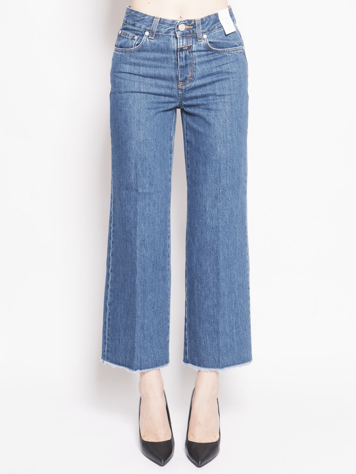 CLOSED-Jeans con Gamba Ampia Sfrangiata Blu-TRYME Shop