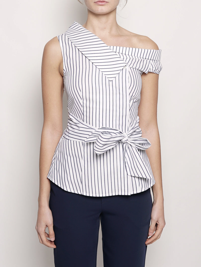 PINKO-Top a righe in popeline Blu / Bianco-TRYME Shop