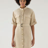WOOLRICH-Abito Camicia in Lino con Cinta Beige-TRYME Shop