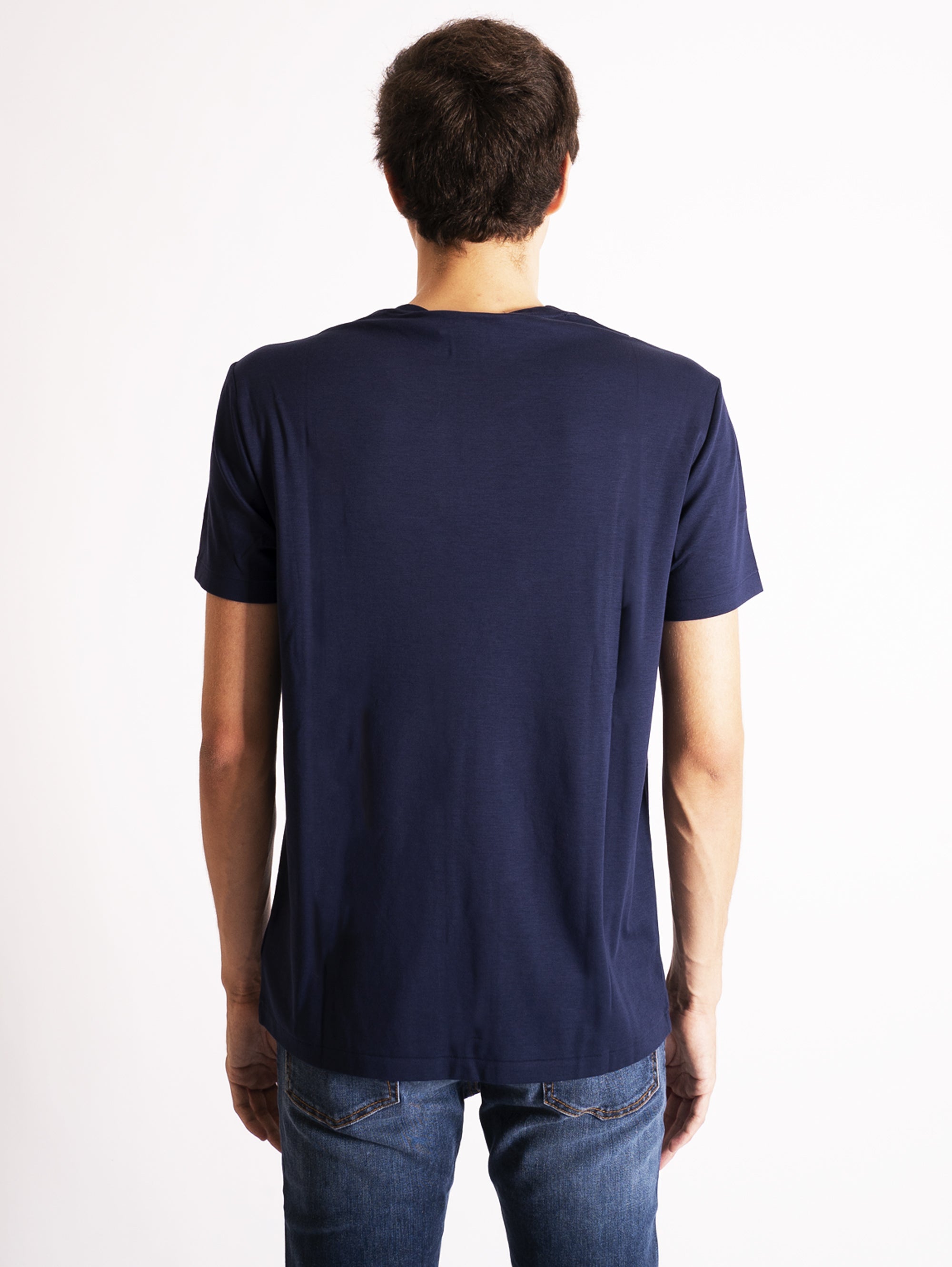 T-Shirt mit Rundhalsausschnitt aus blauer Baumwolle