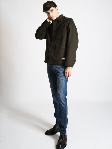 Worker-Jacke aus Wollstoff in Grün