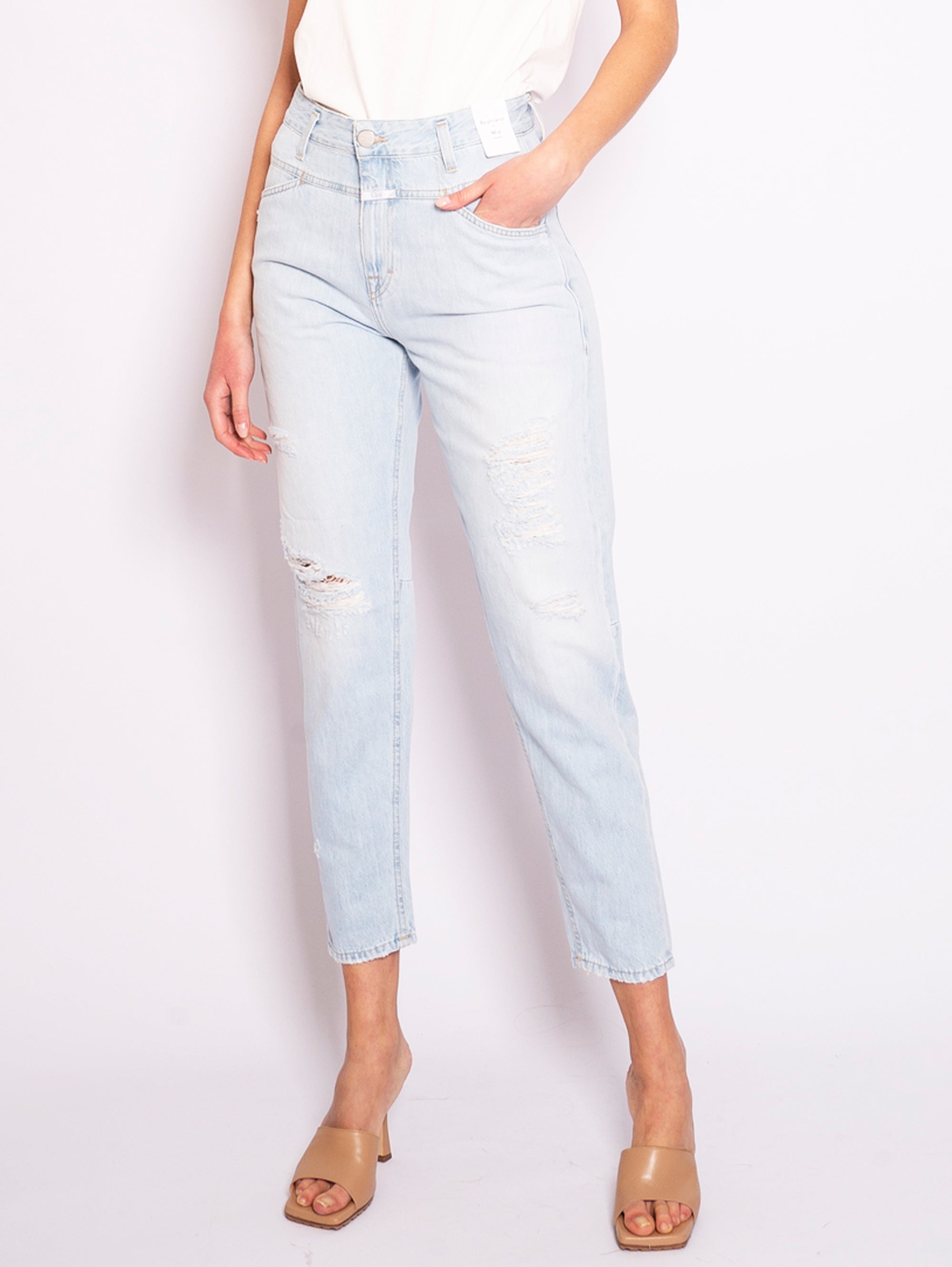 CLOSED-Jeans Relaxed Fit con Strappi Light Blue-TRYME Shop
