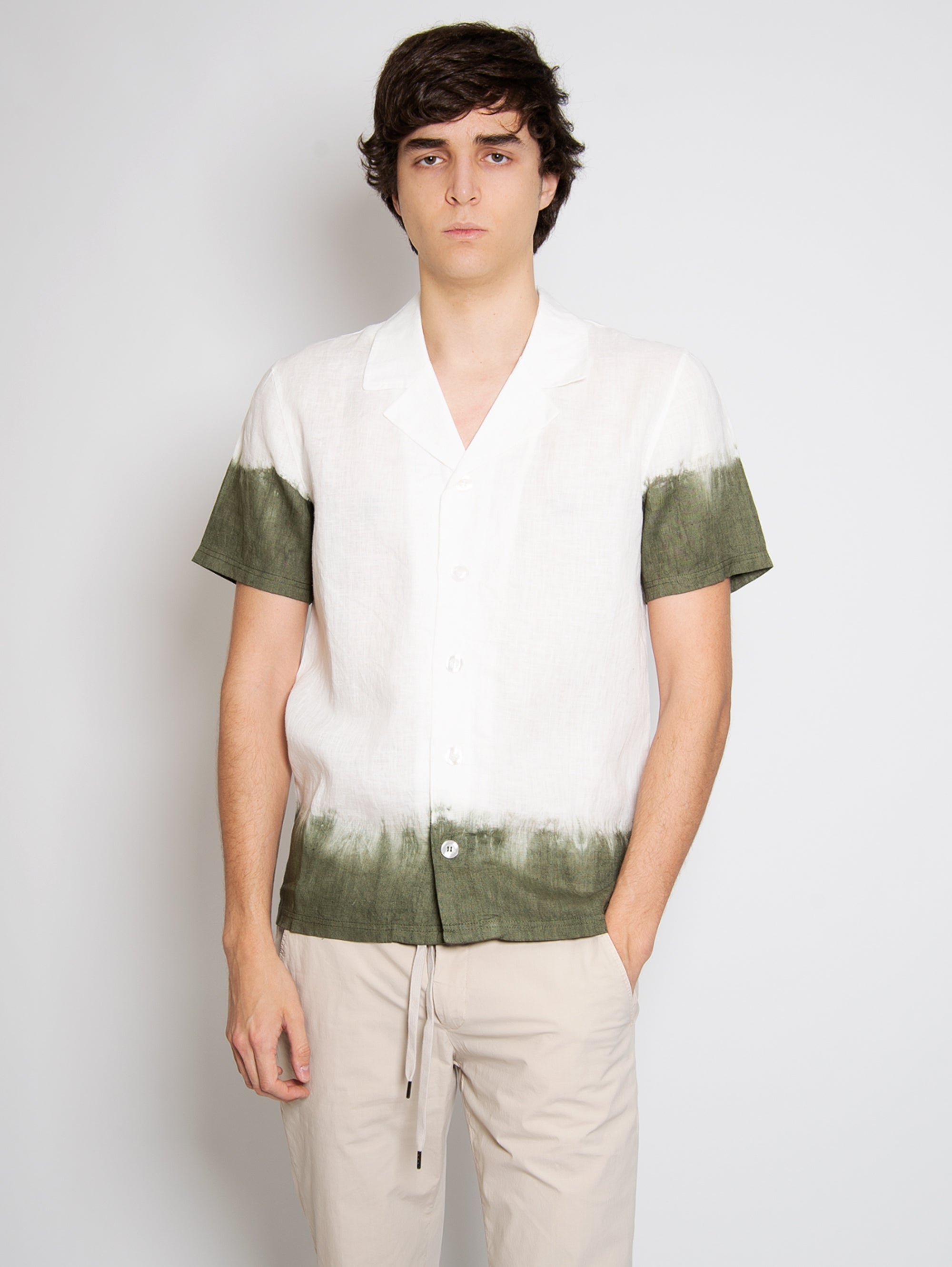 ALPHA STUDIO-Camicia Tie Dye Bianco/Verde-TRYME Shop