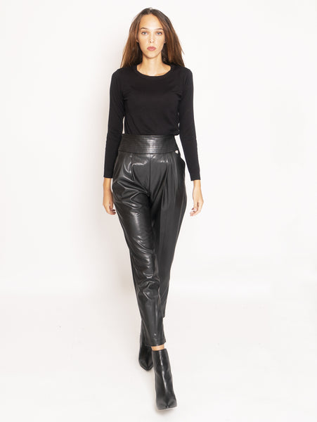 TWIN SET - Faux Leather Trousers - Black – TRYME Shop