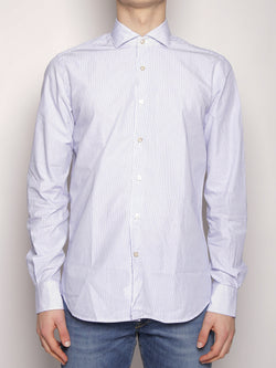XACUS-Camicia con Micro Righe e Pois Bianco/Azzurro-TRYME Shop