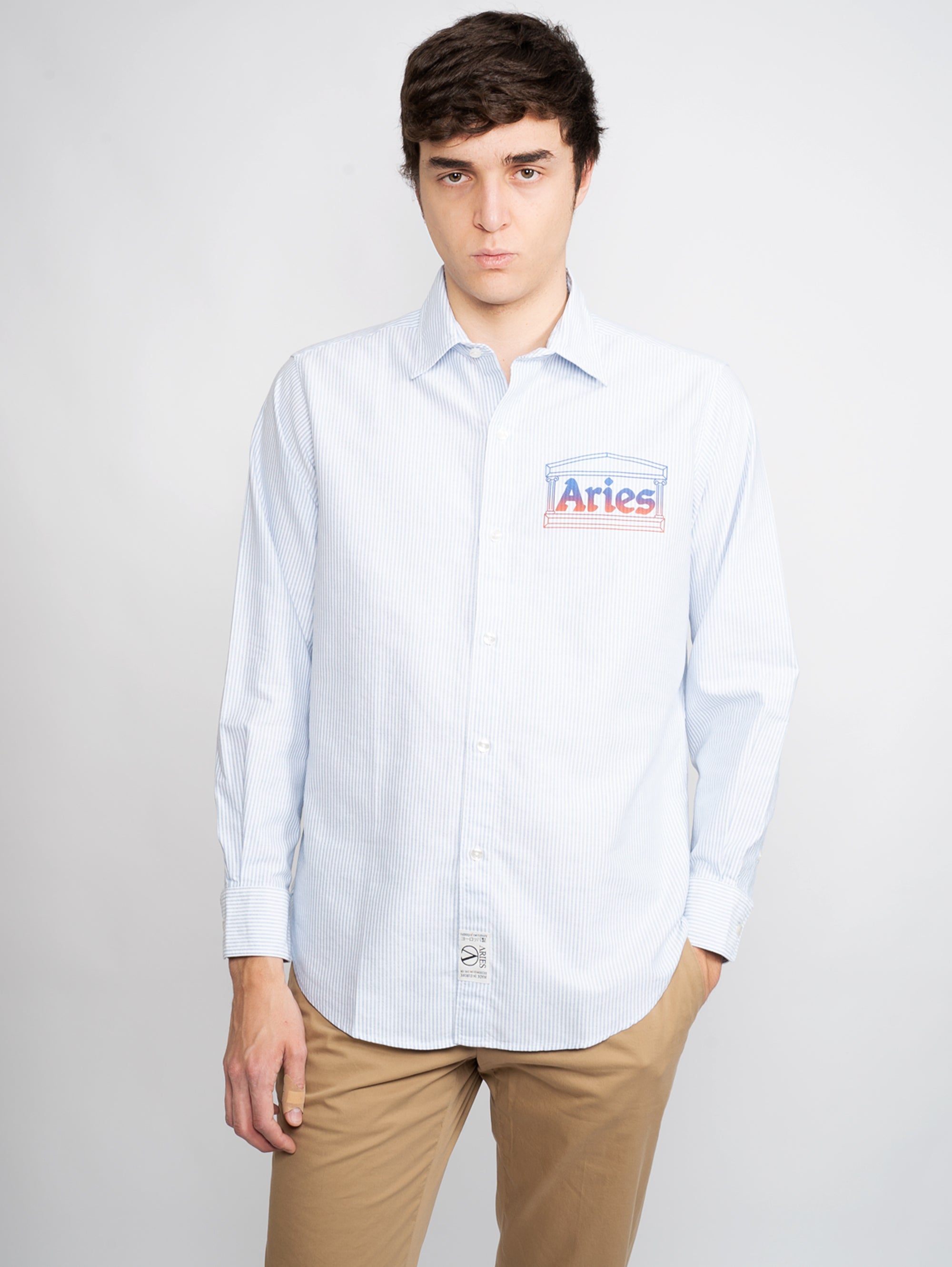 ARIES-Camicia a Righe in Oxford Bianco/Blu-TRYME Shop