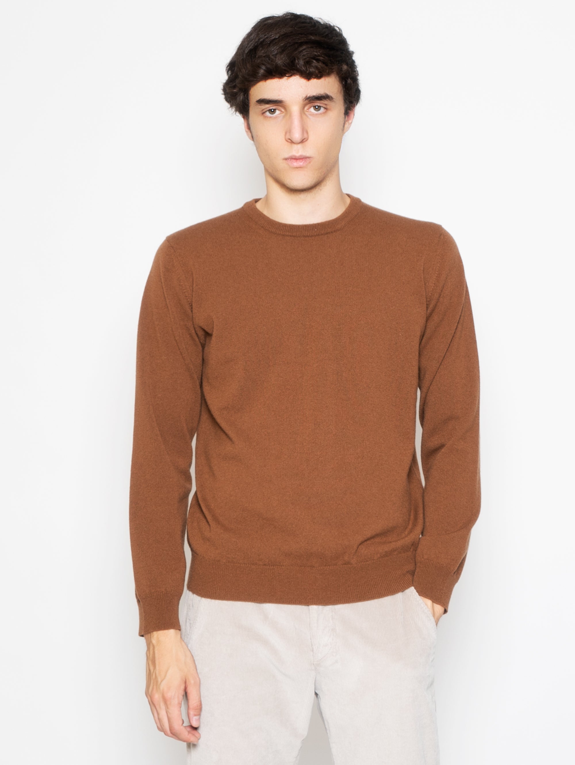 ALPHA STUDIO-Maglia Girocollo in Cashmere Tabacco-TRYME Shop