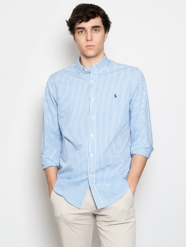 Stretchy Sport Shirt with Blue/White Stripes