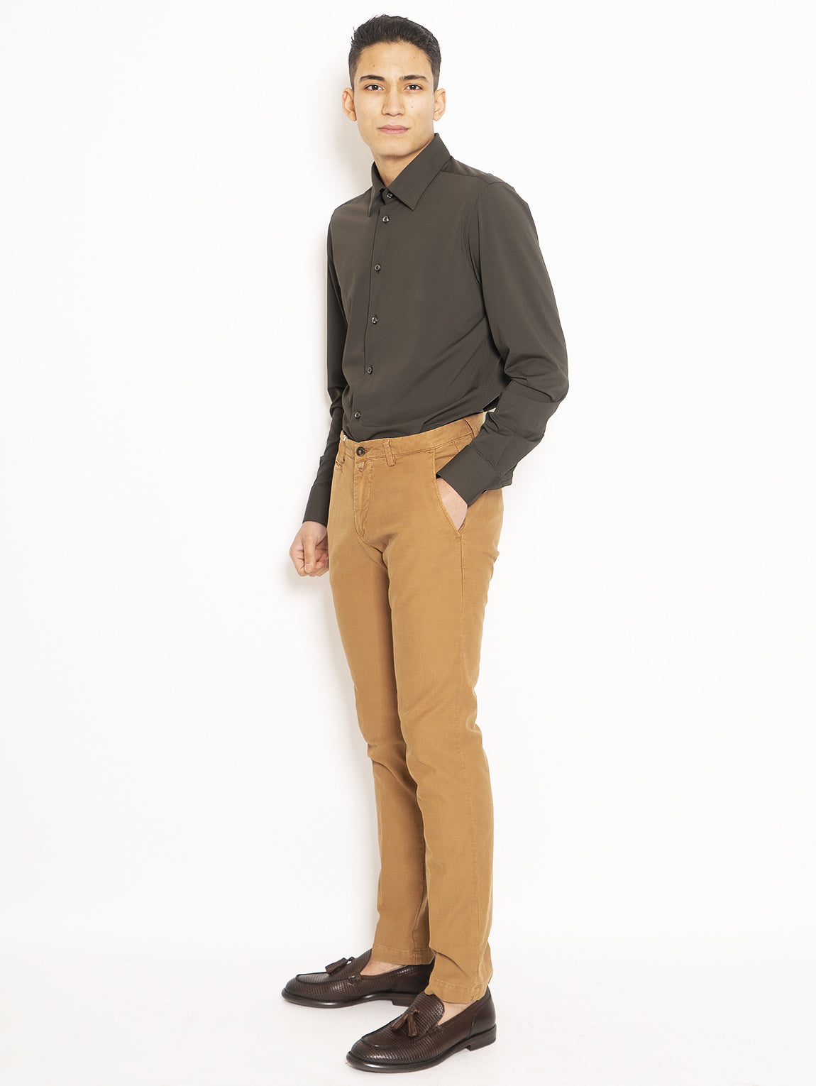Brown Cotton Gabardine Chino trousers