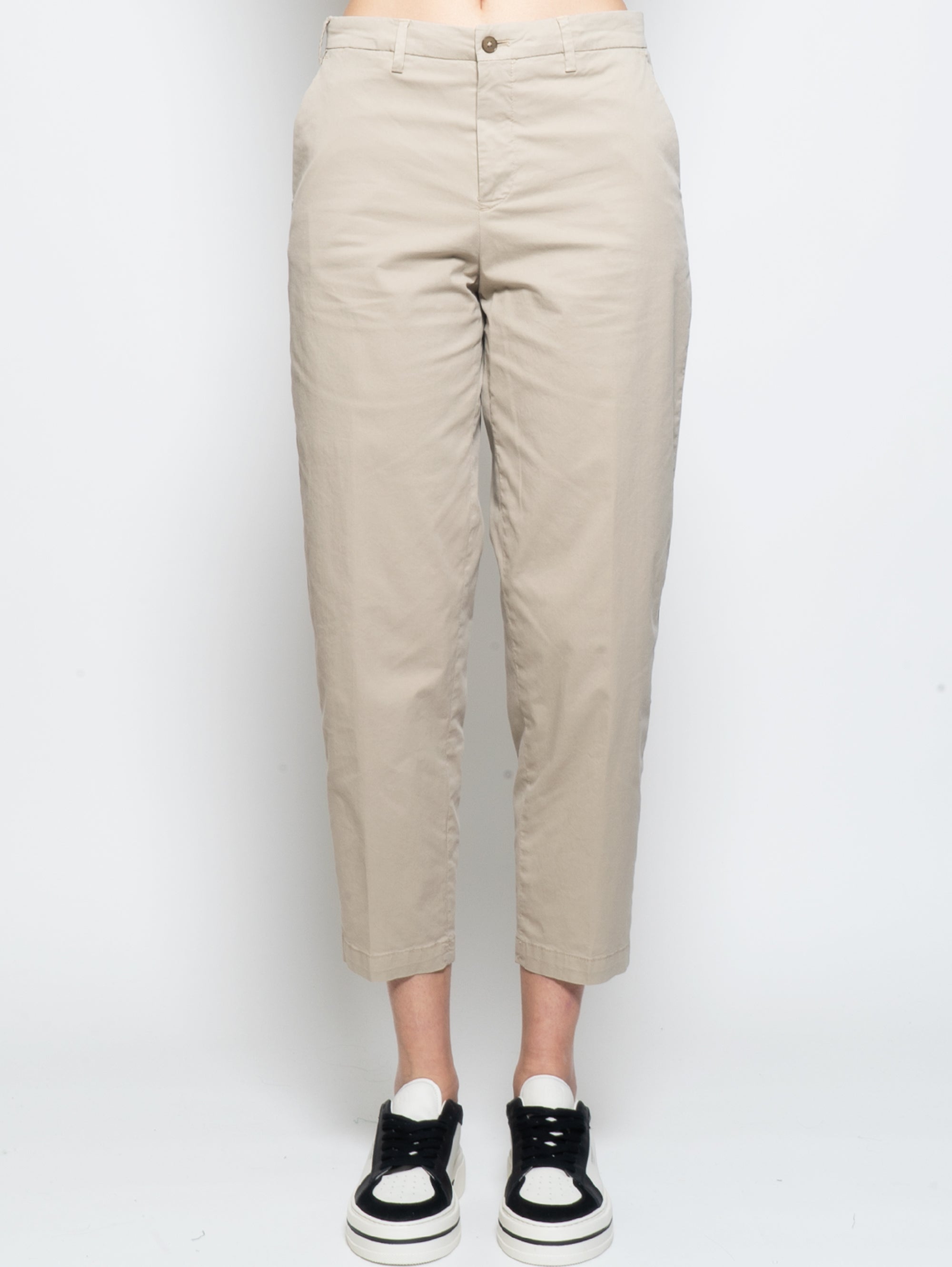 BRIGLIA 1949-Pantaloni Vita Alta in Cotone Beige-TRYME Shop