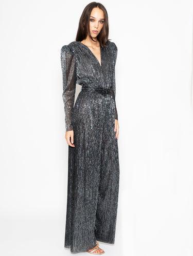Black Lurex Pleated Jumpsuit