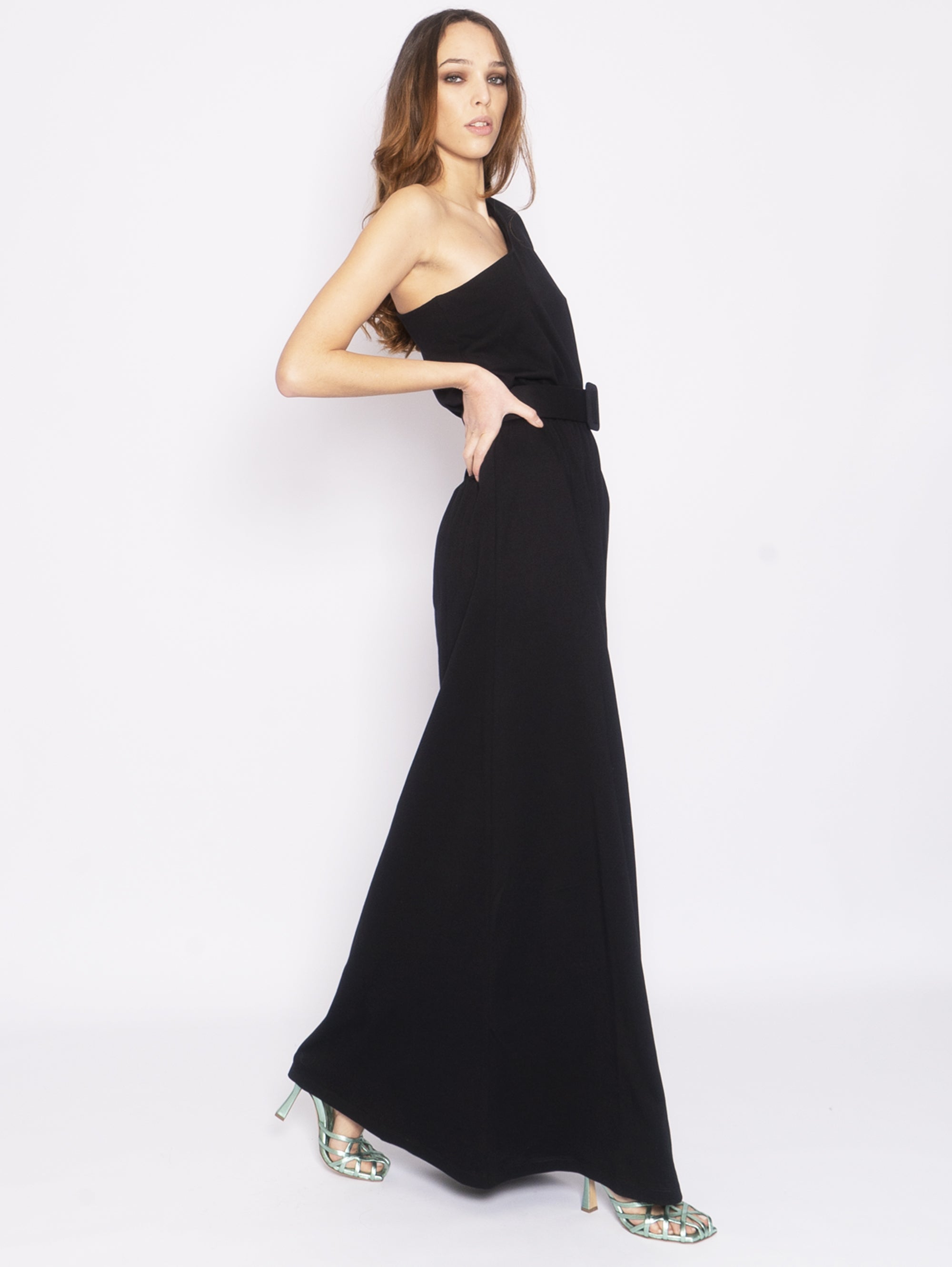 Mono Shoulder Jersey Dress - Black