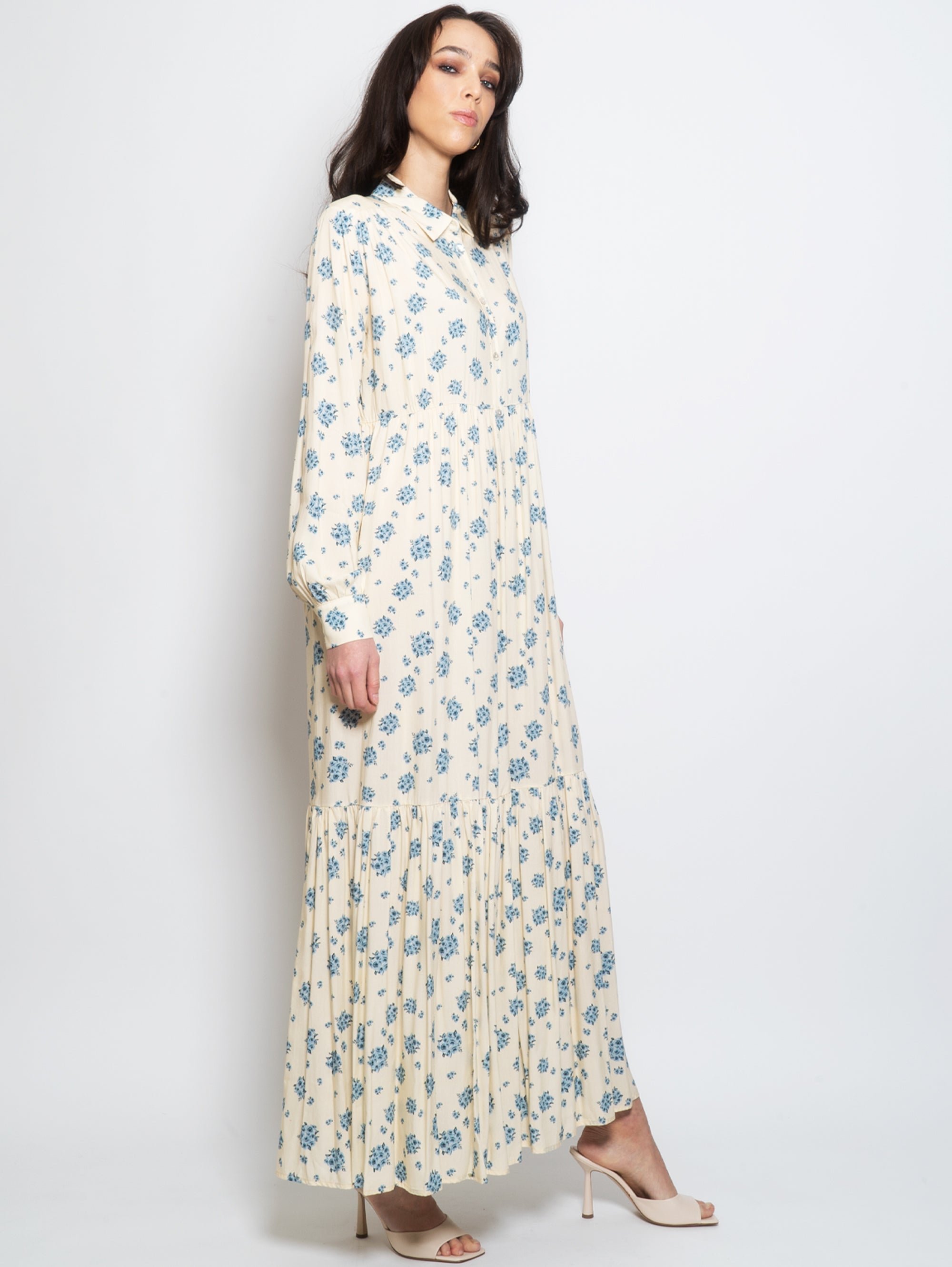 Long Chemisier Dress with Multicolor Floral Print