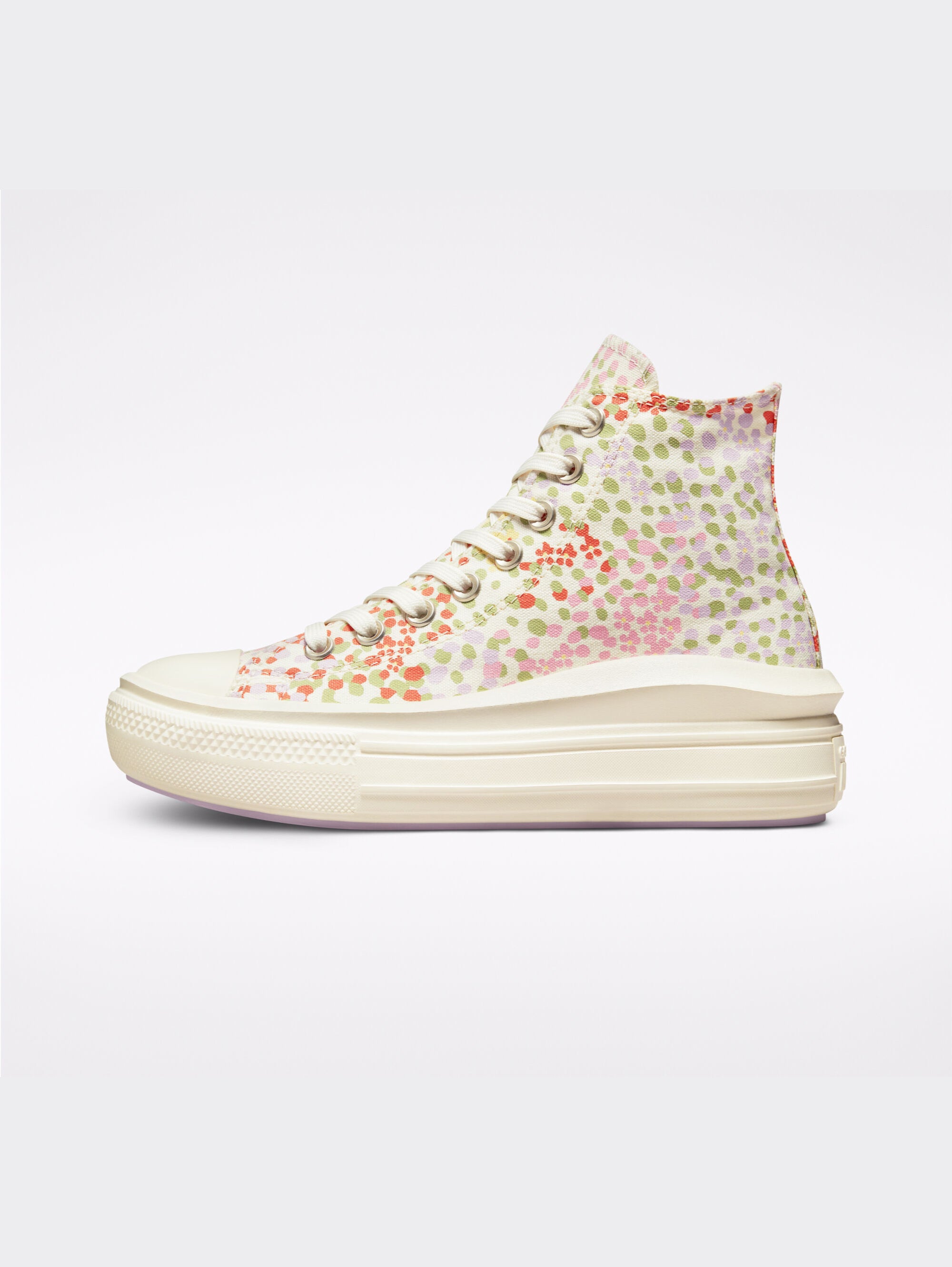 Platform Sneakers with Flowers and Multicolor Polka Dots