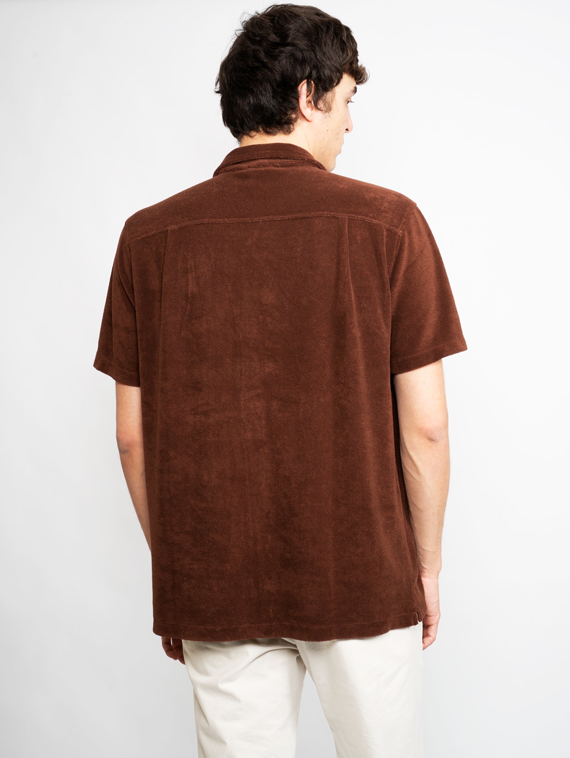 Short Sleeves Shirt in Brown Terry Cloth