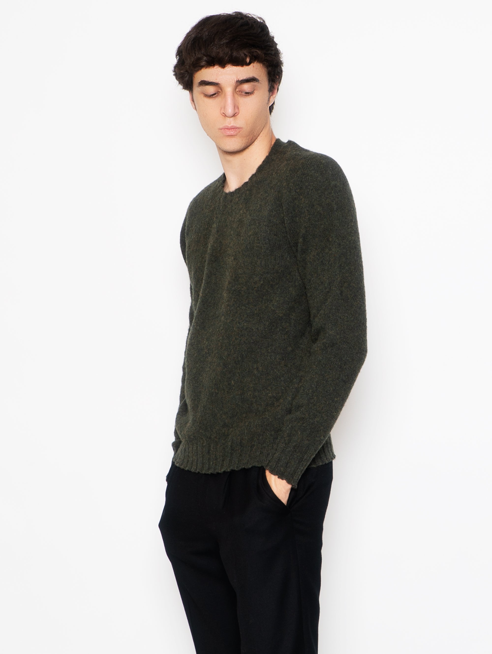 Moss Shetland Wool Crewneck Sweater