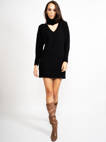 Robe en Maille à Col V Noir