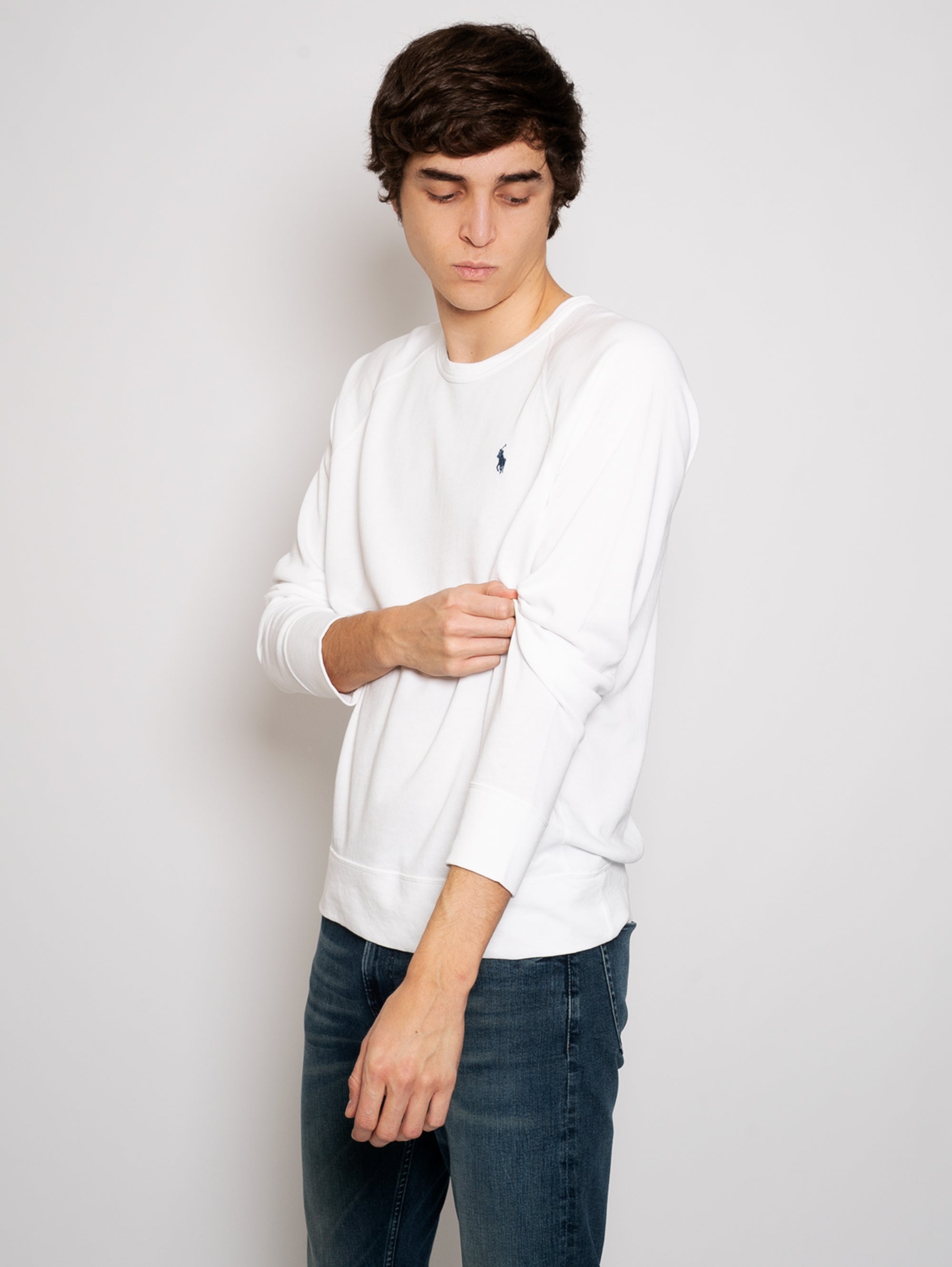 White Crewneck Sweatshirt with Raglan Sleeves