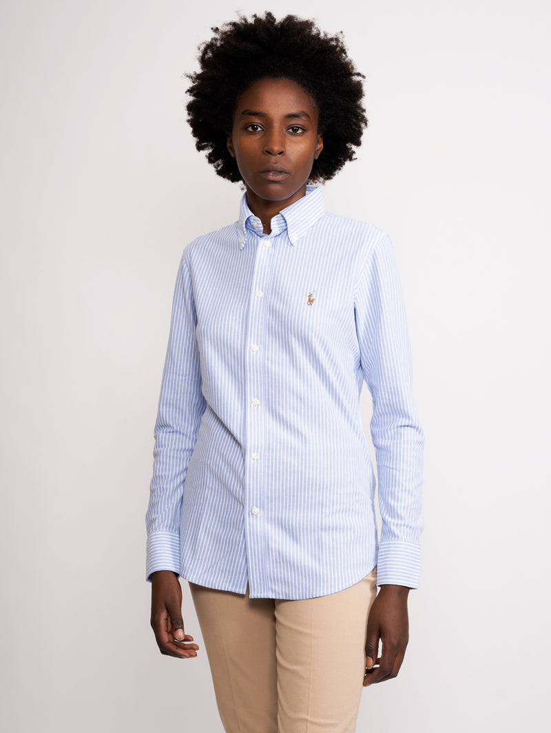 RALPH LAUREN - White/Blue Knit Oxford Shirt – TRYME Shop