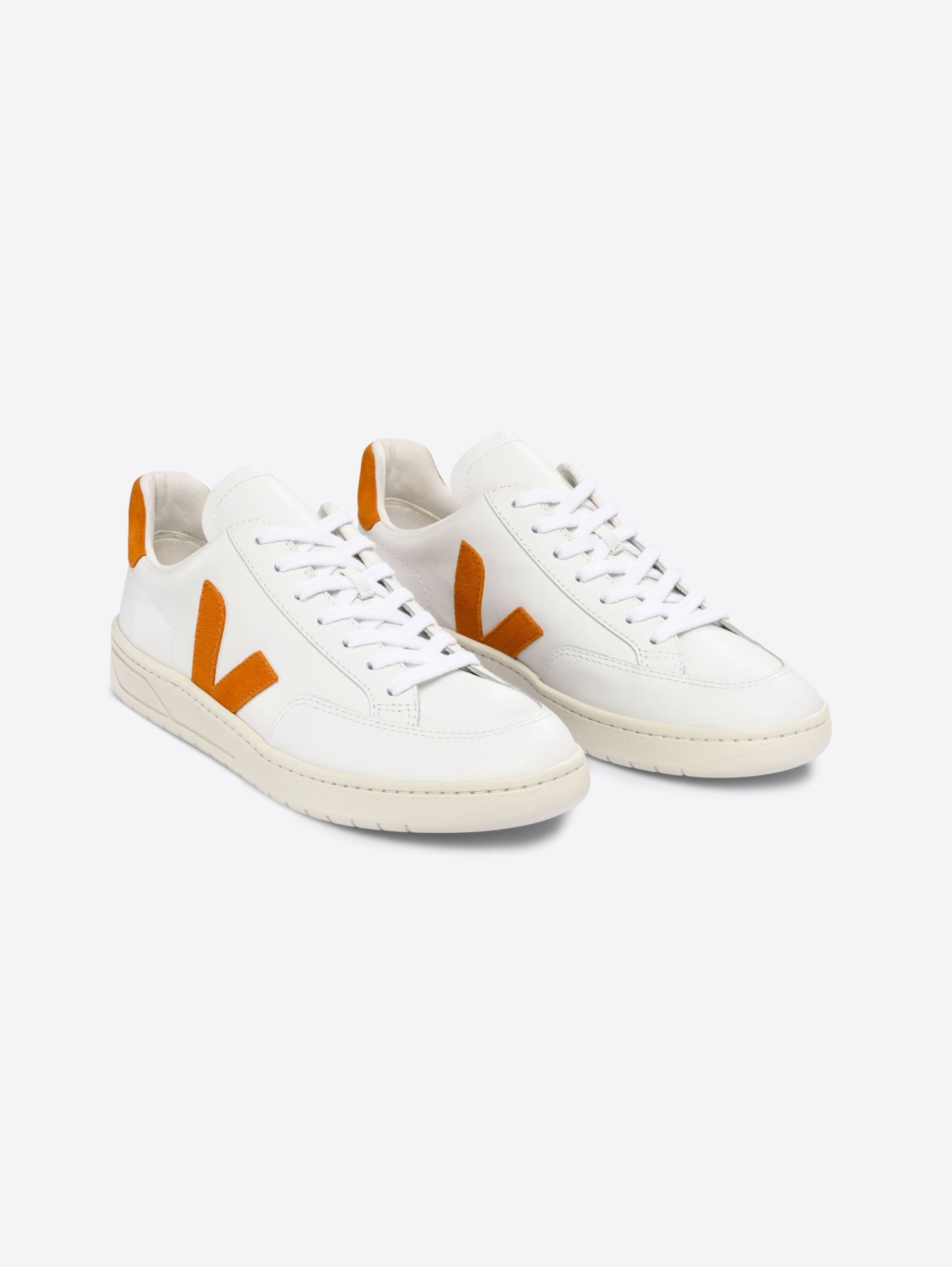 V-12 White/Orange Women's Sustainable Leather Sneakers