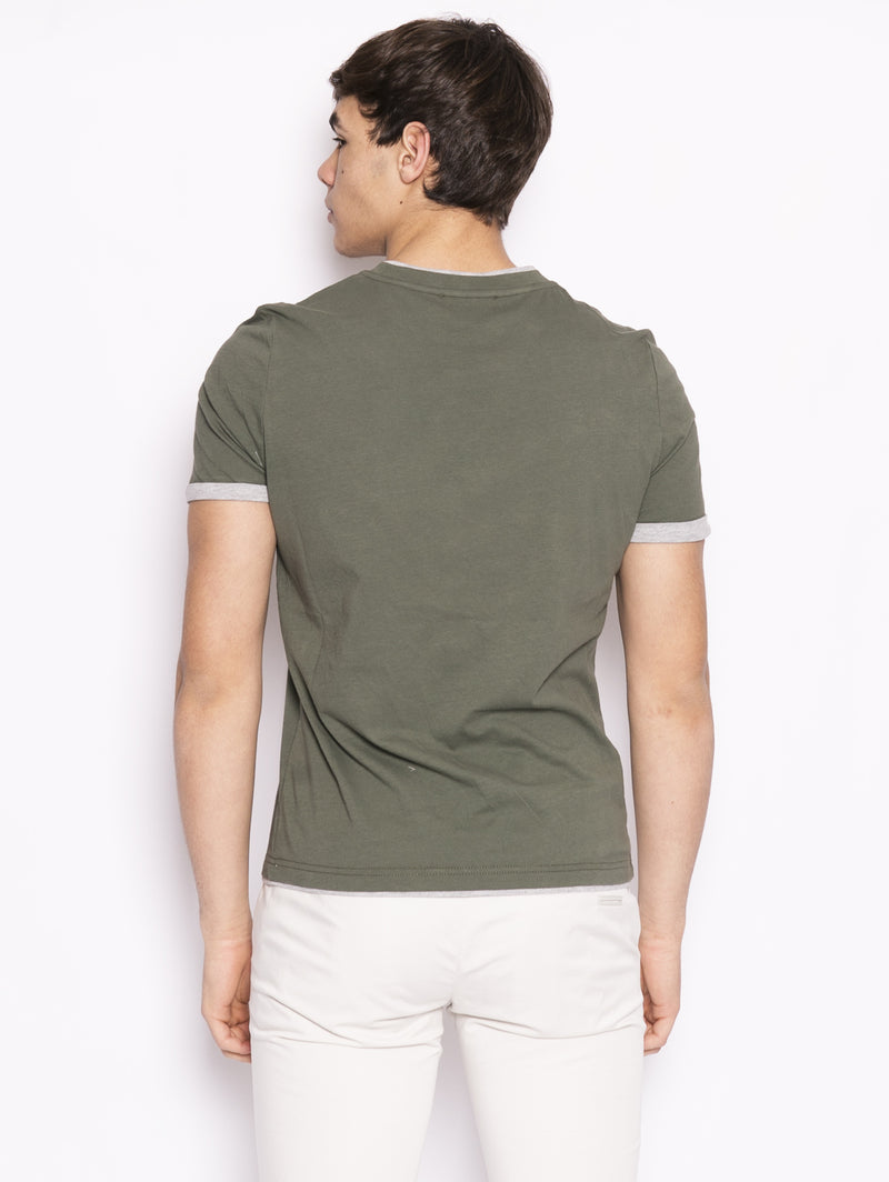 T-shirt con bordi a contrasto Verde / Grigio-Maglieria-Alpha Studio-TRYME Shop