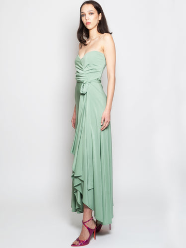 Lange jurk met hartvormige hals aqua groen