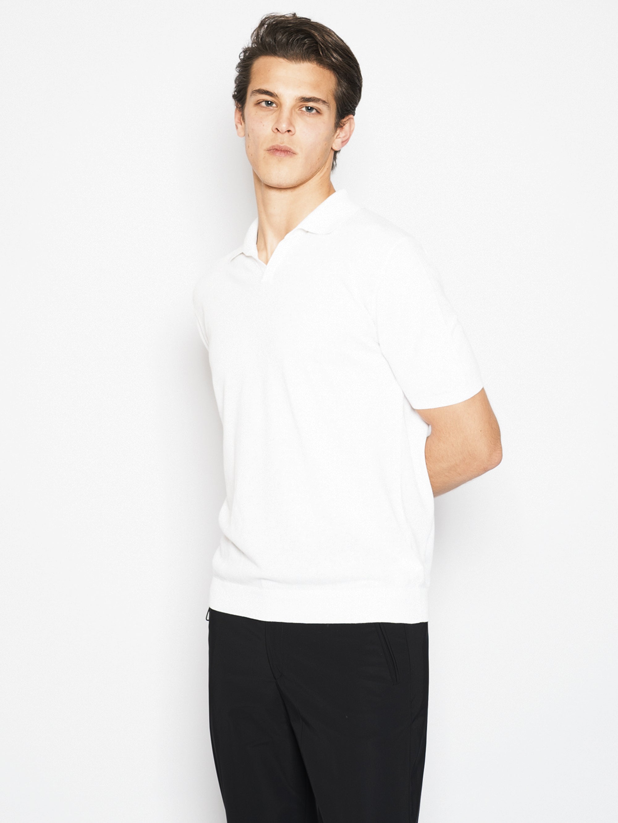 Polo shirt with white V-neckline