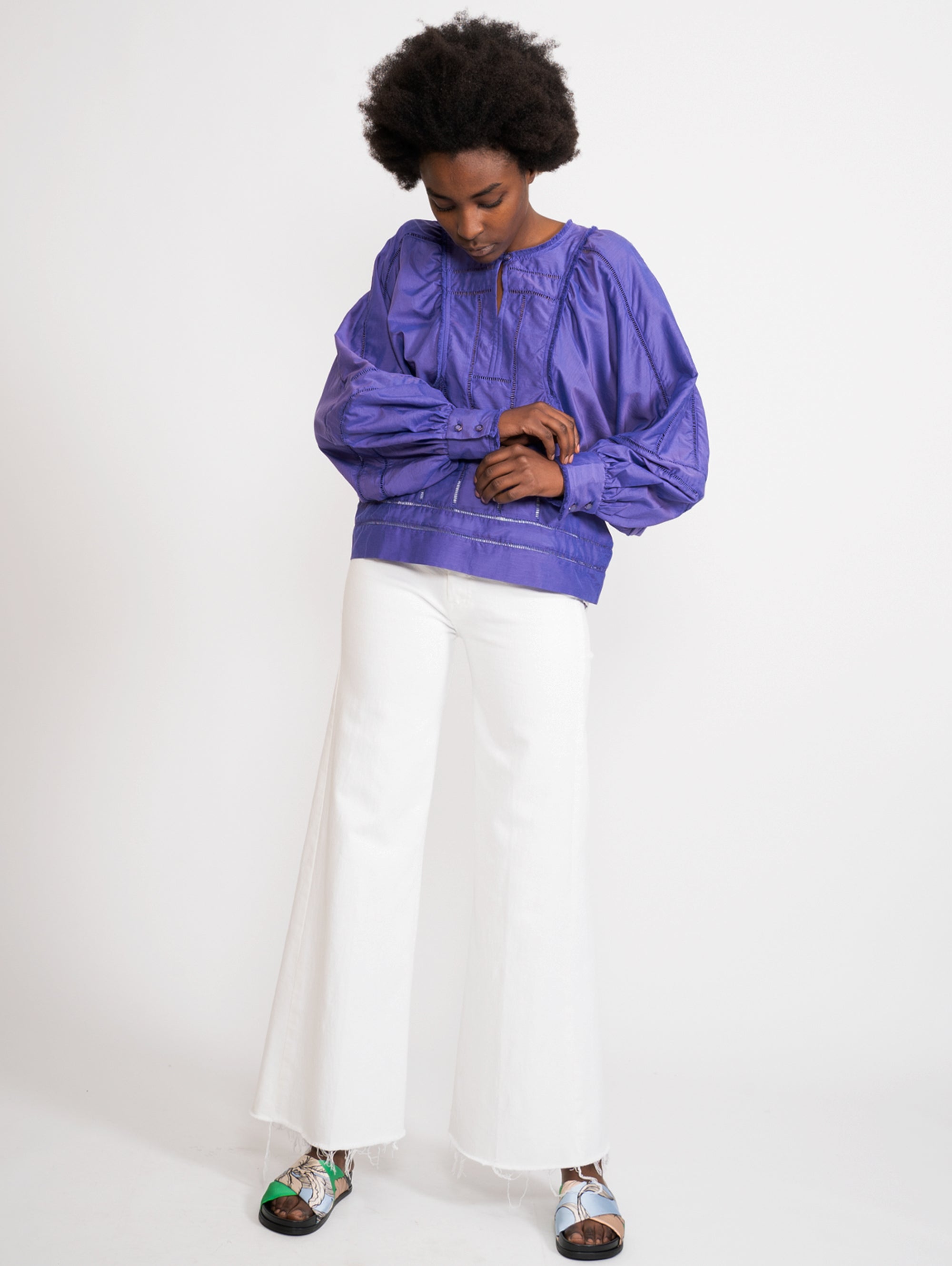 Blouse with Purple Balloon Sleeves
