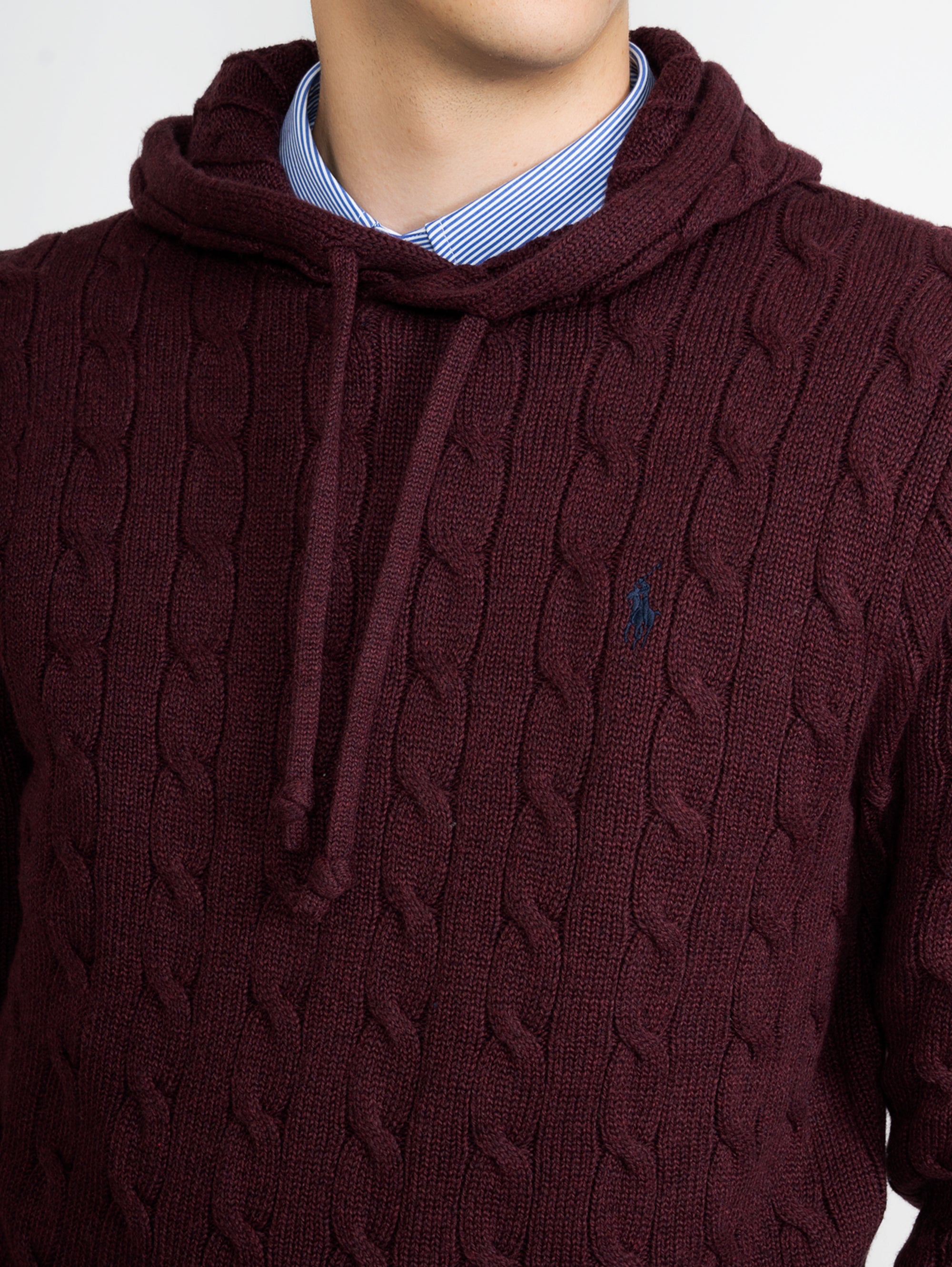 Braided Hooded Sweater Burgundy