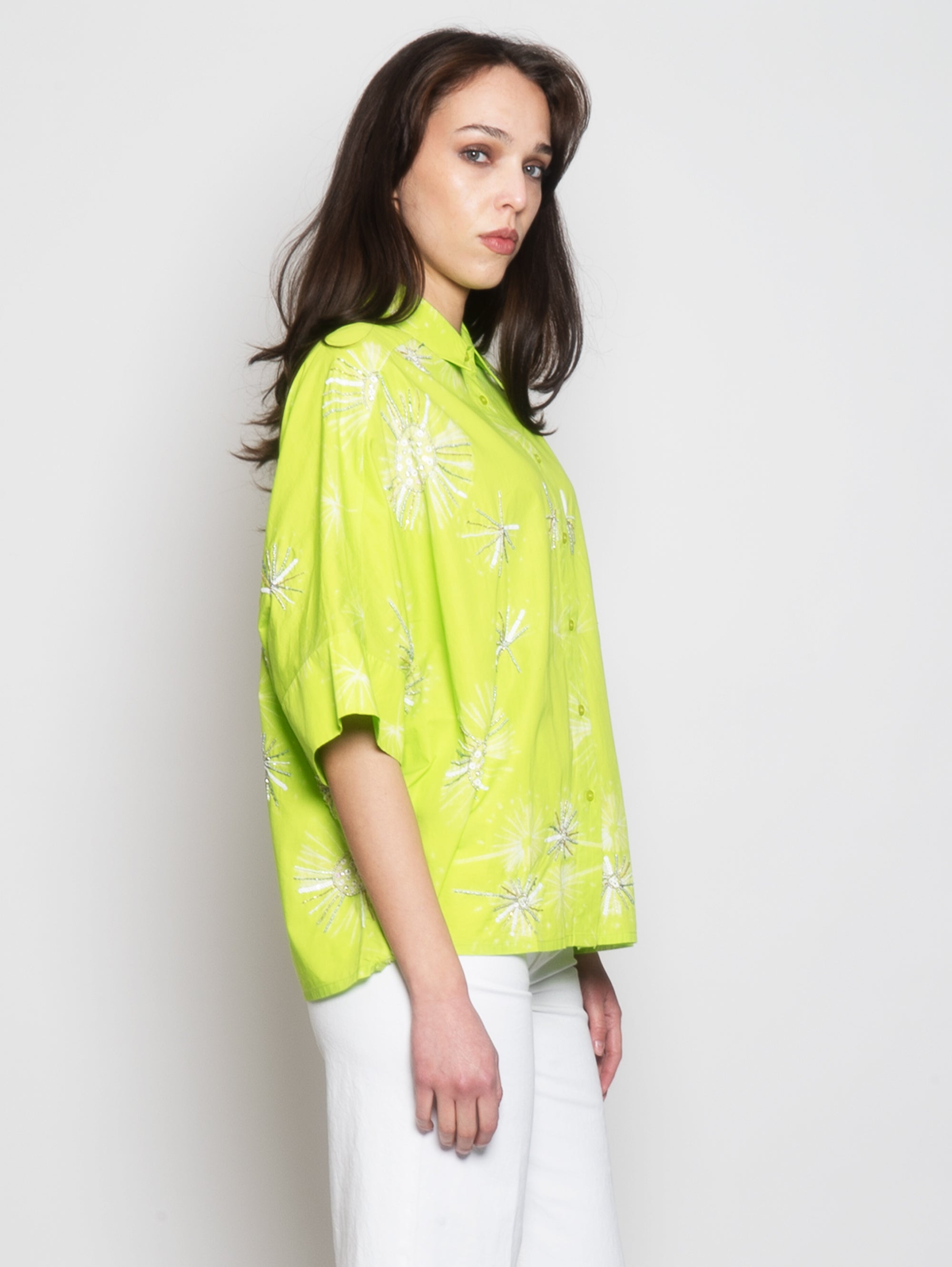 Shirt with Green Embroideries
