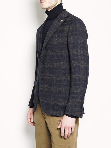 Giacca check in misto lana Blu-Giacche-MANUEL RITZ-TRYME Shop