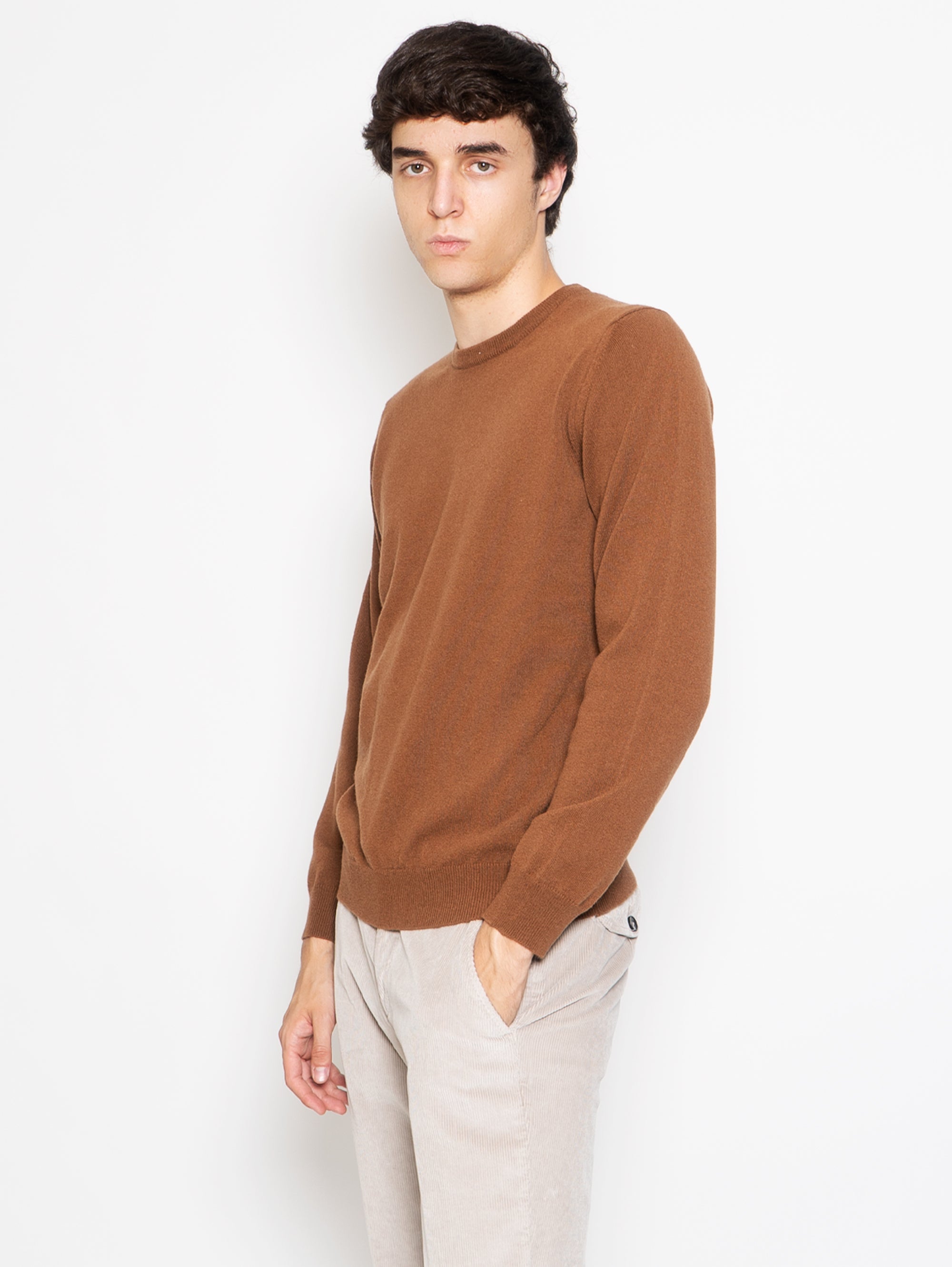 Tobacco Cashmere Crewneck Sweater