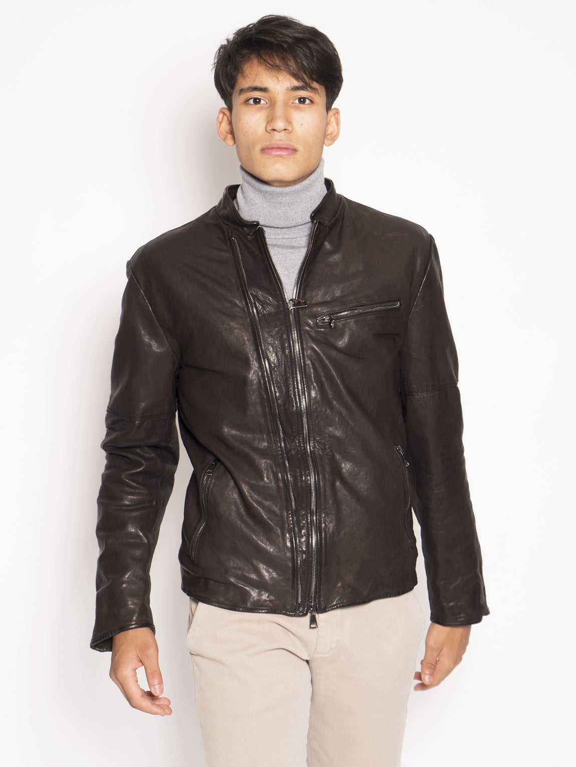 Brown padded leather biker