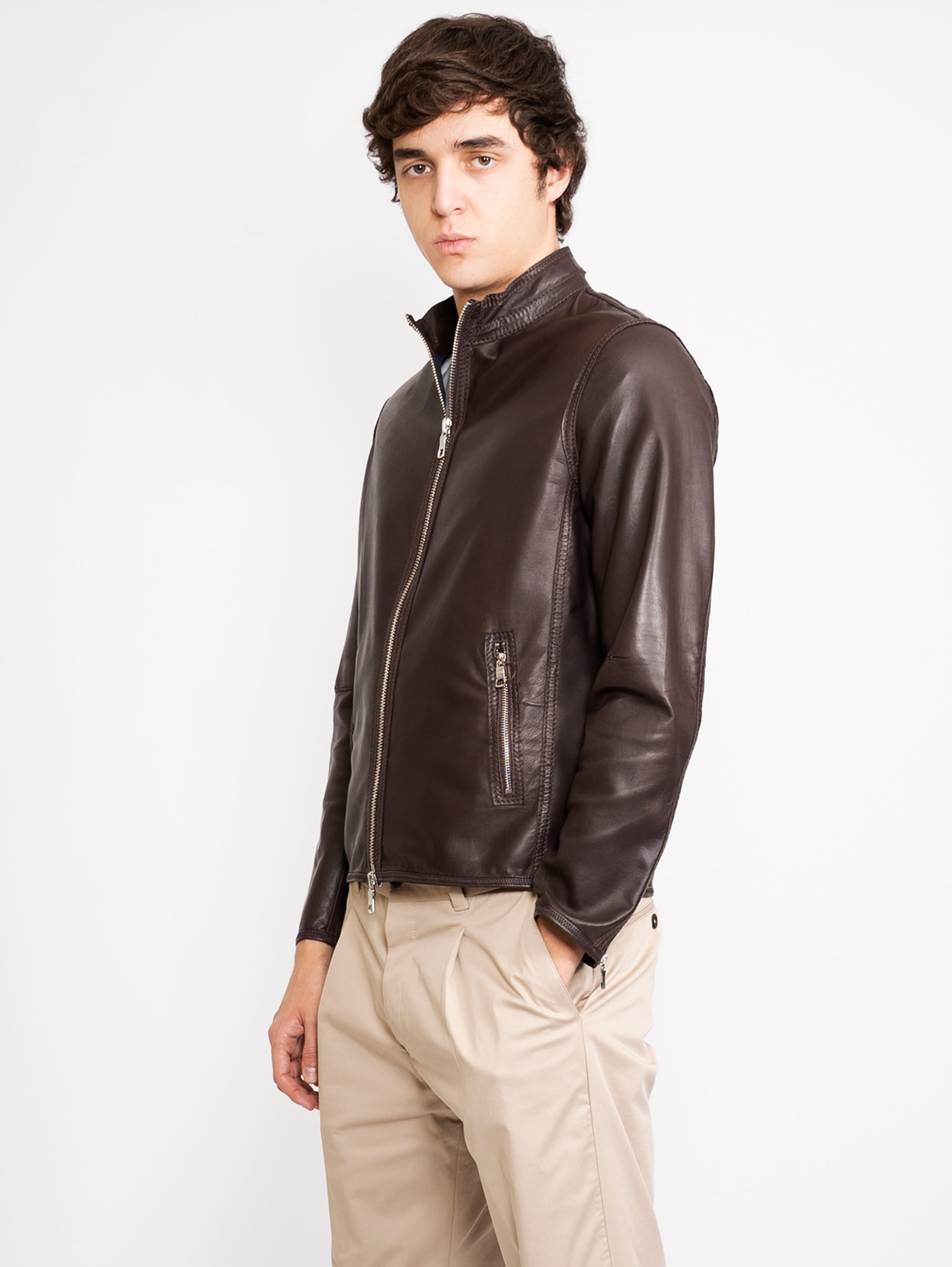 LEATHER AUTHORITY-Giubbotto in Pelle Marrone-TRYME Shop