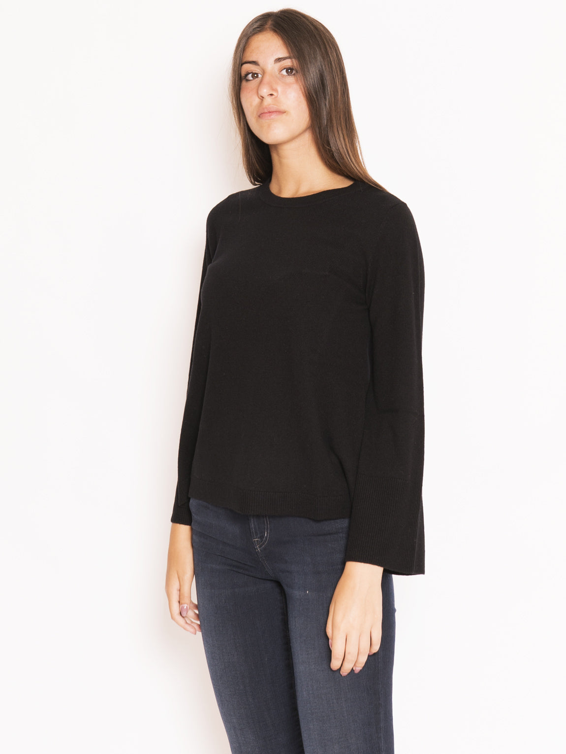 Sweater with maxi cuff in Black wool blend