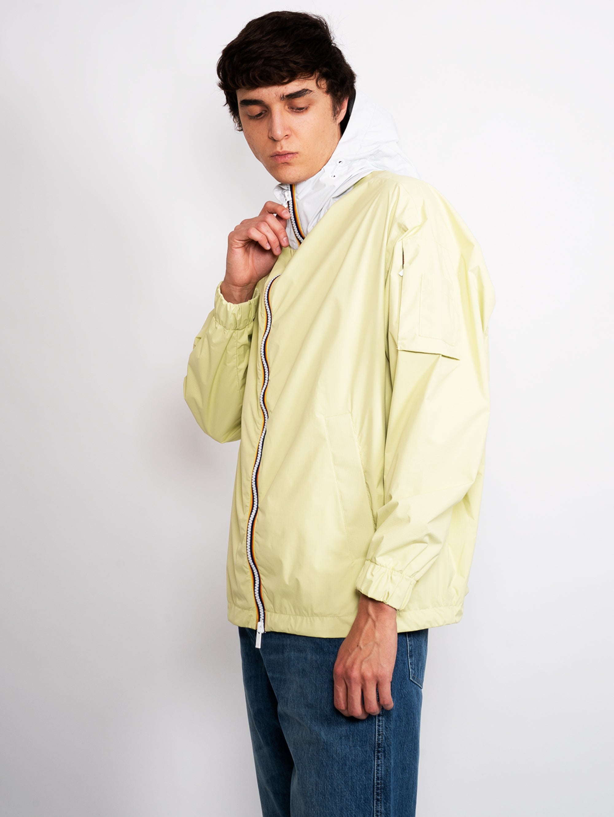 Color Block Hooded Jacket Yellow / White