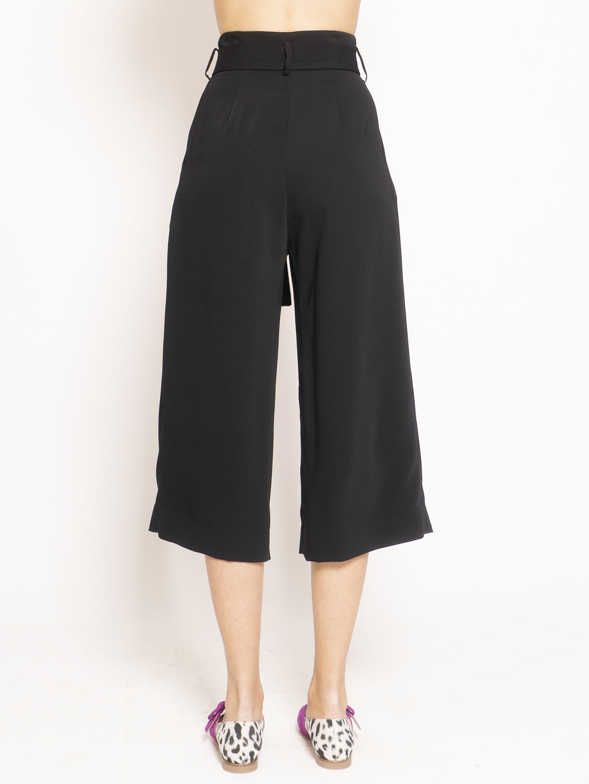 Black Cropped High Waist Trousers