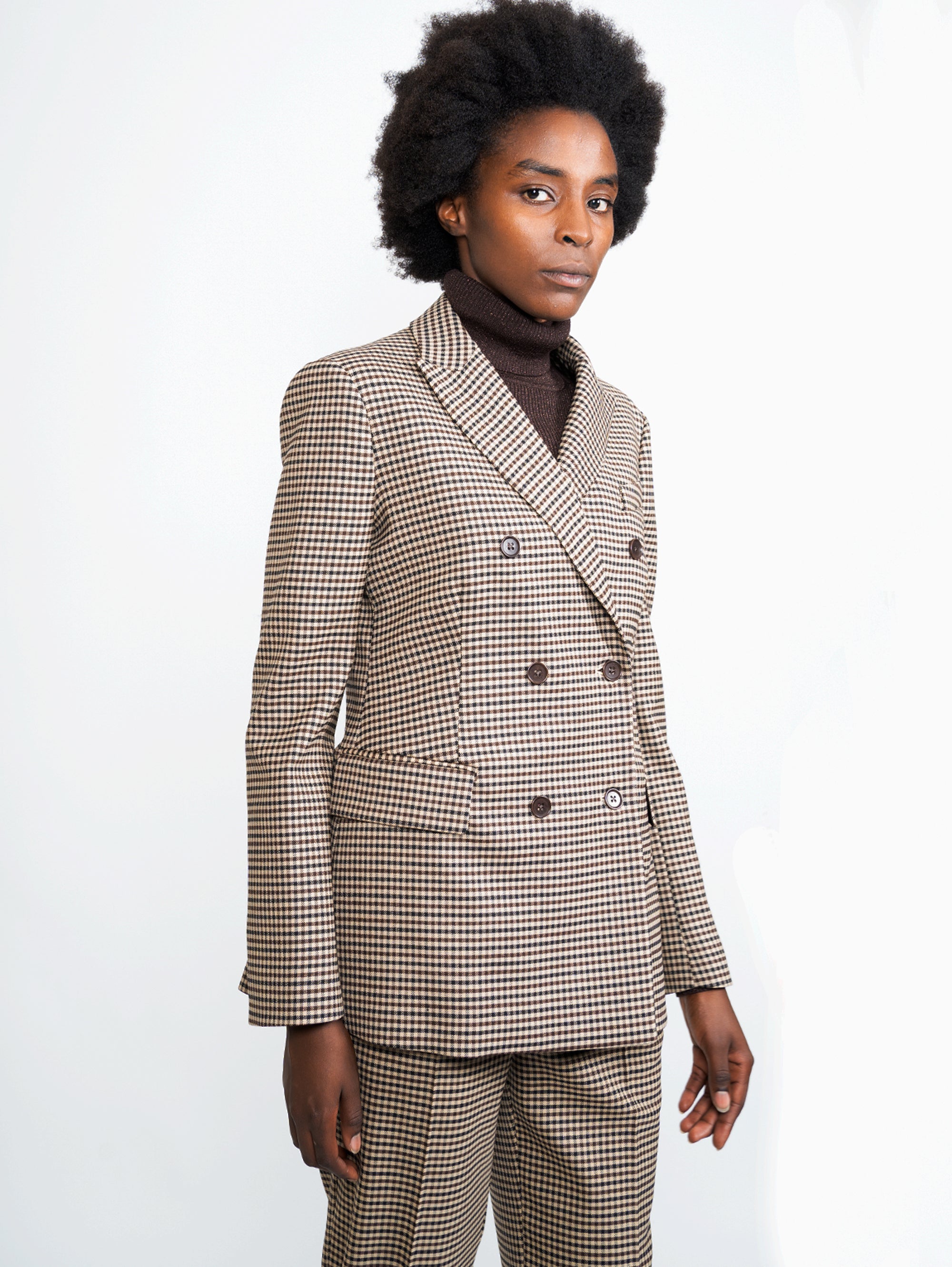 Double Breasted Beige Houndstooth Jacket