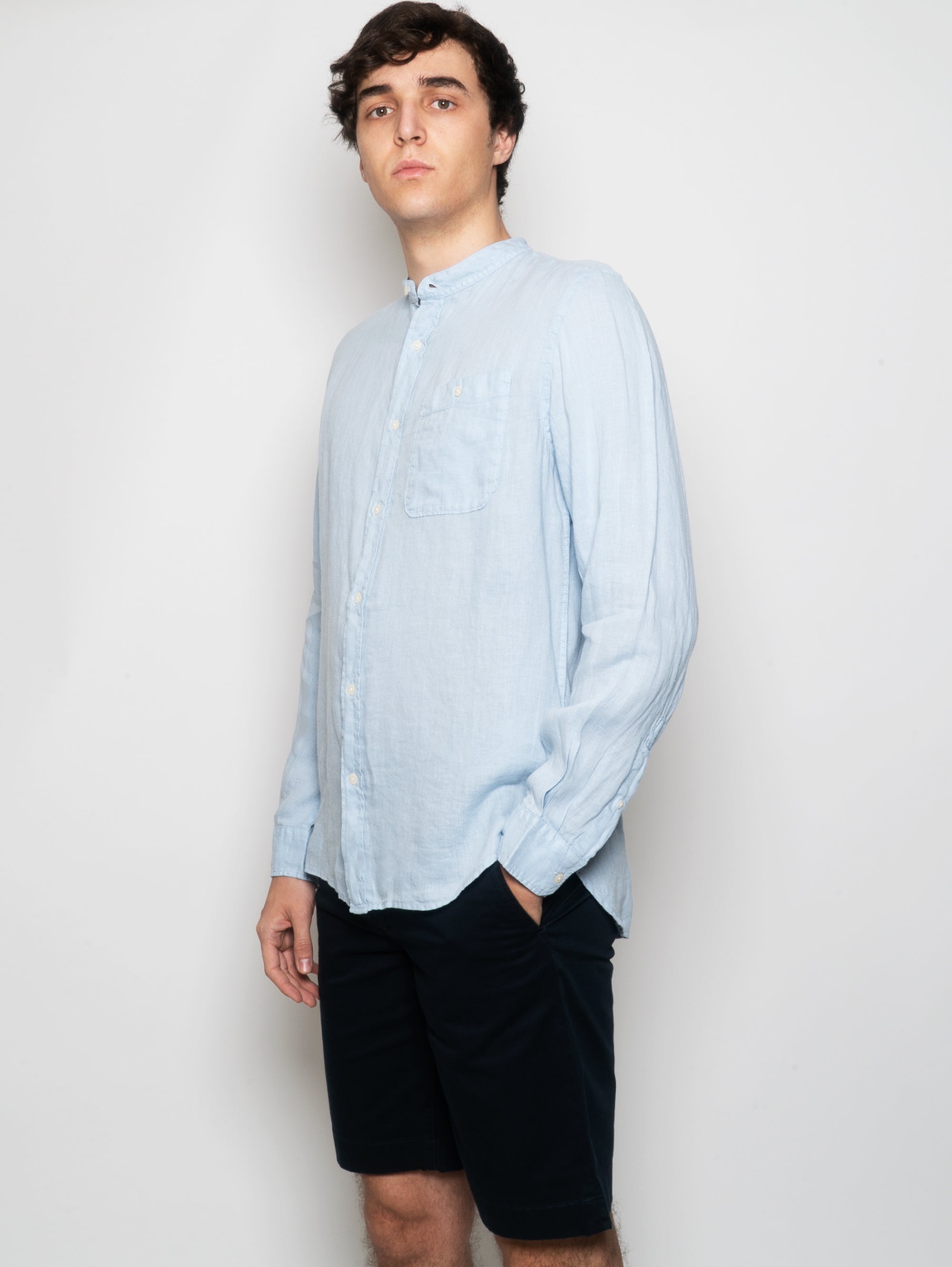 Light Blue Linen Korean Shirt