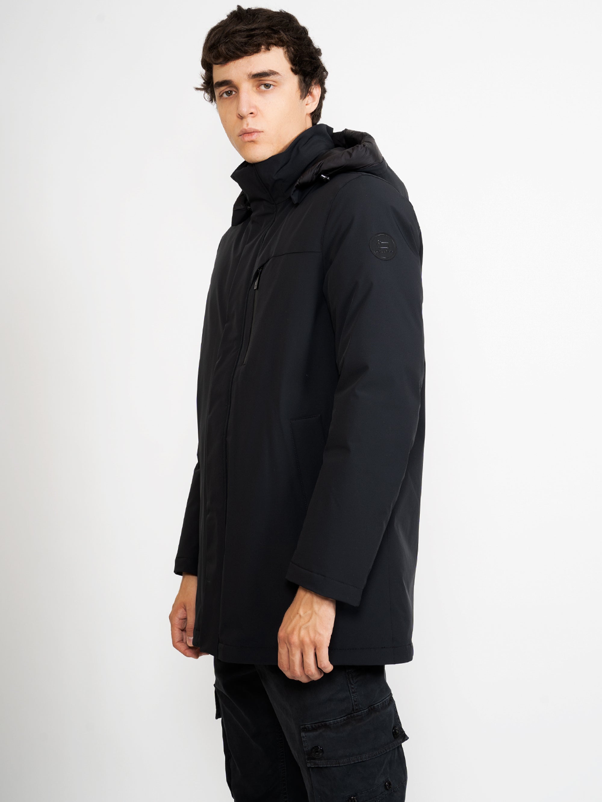 Mountain Parka in Black Stretch Fabric