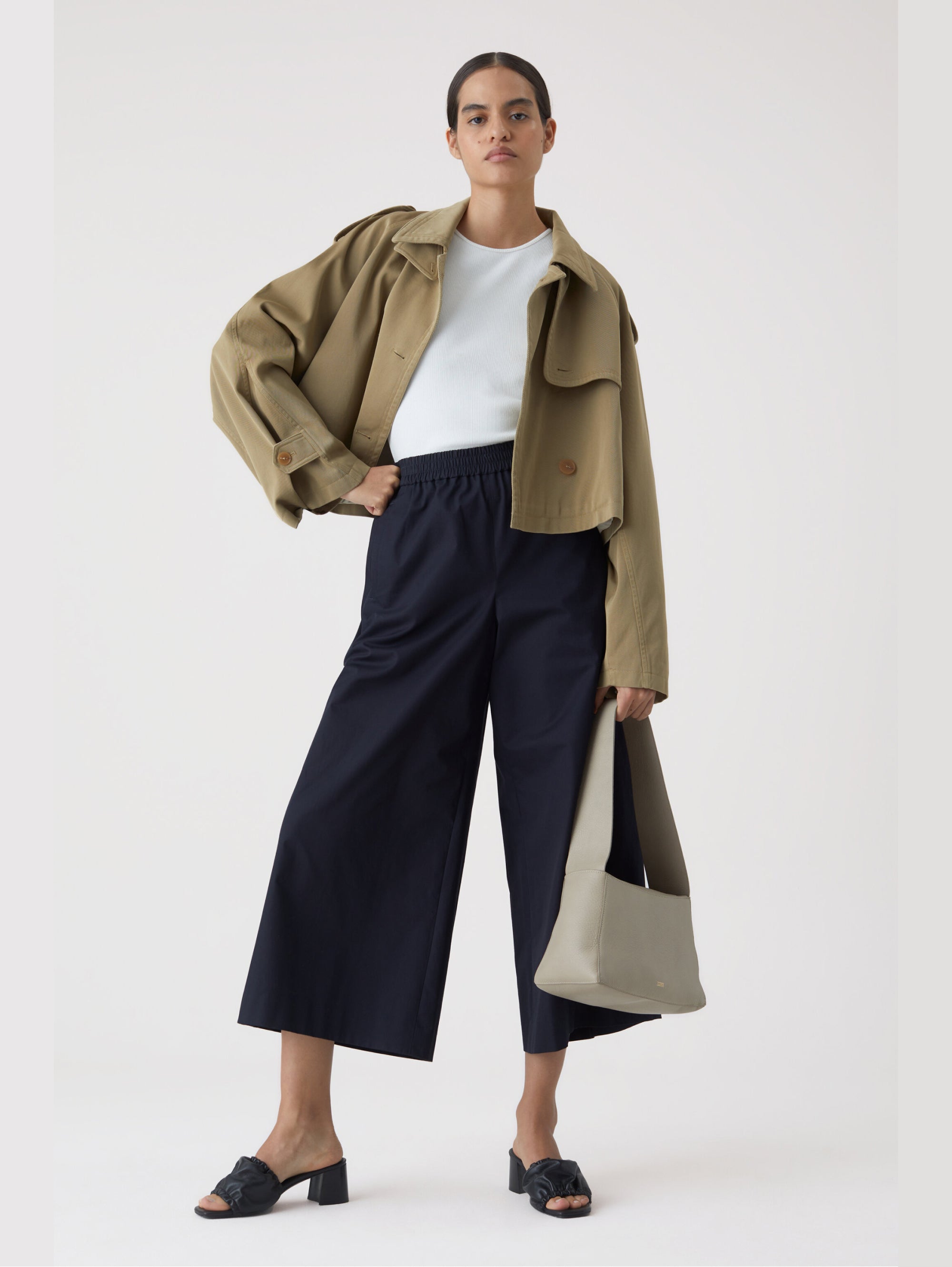Cropped Pants in Blue Cotton Twill