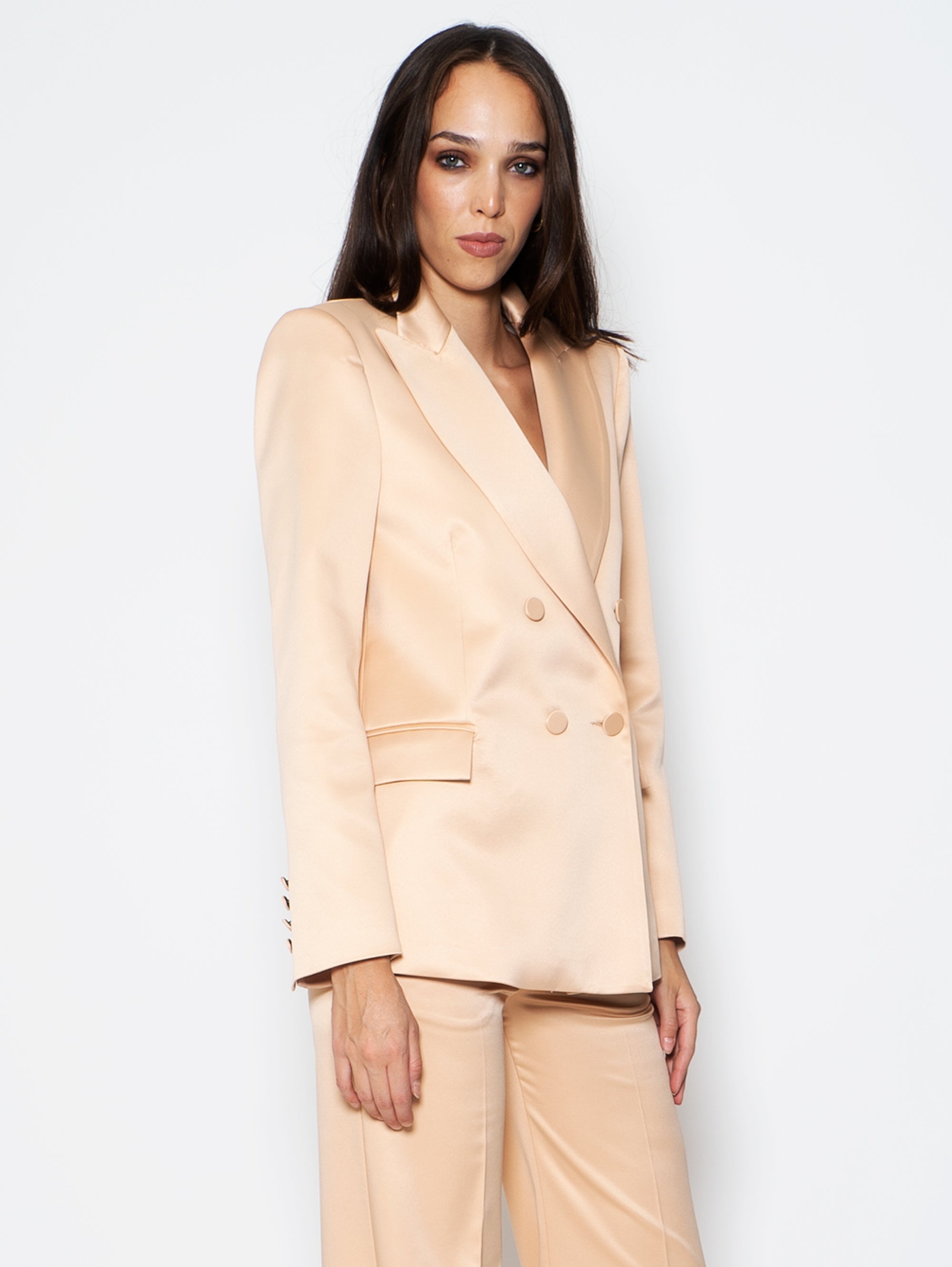 Double Breasted Blazer in Champagne Satin