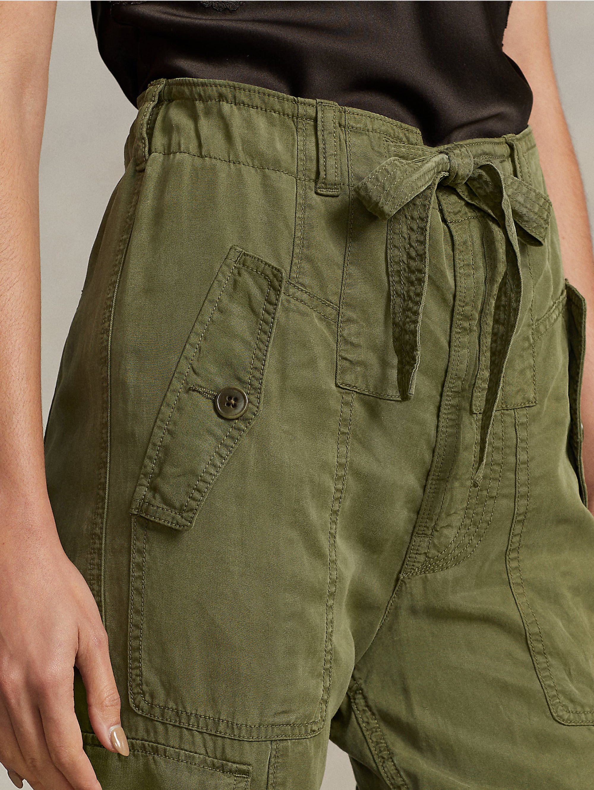 Cargo Pants with Olive Green Linen Blend Belt