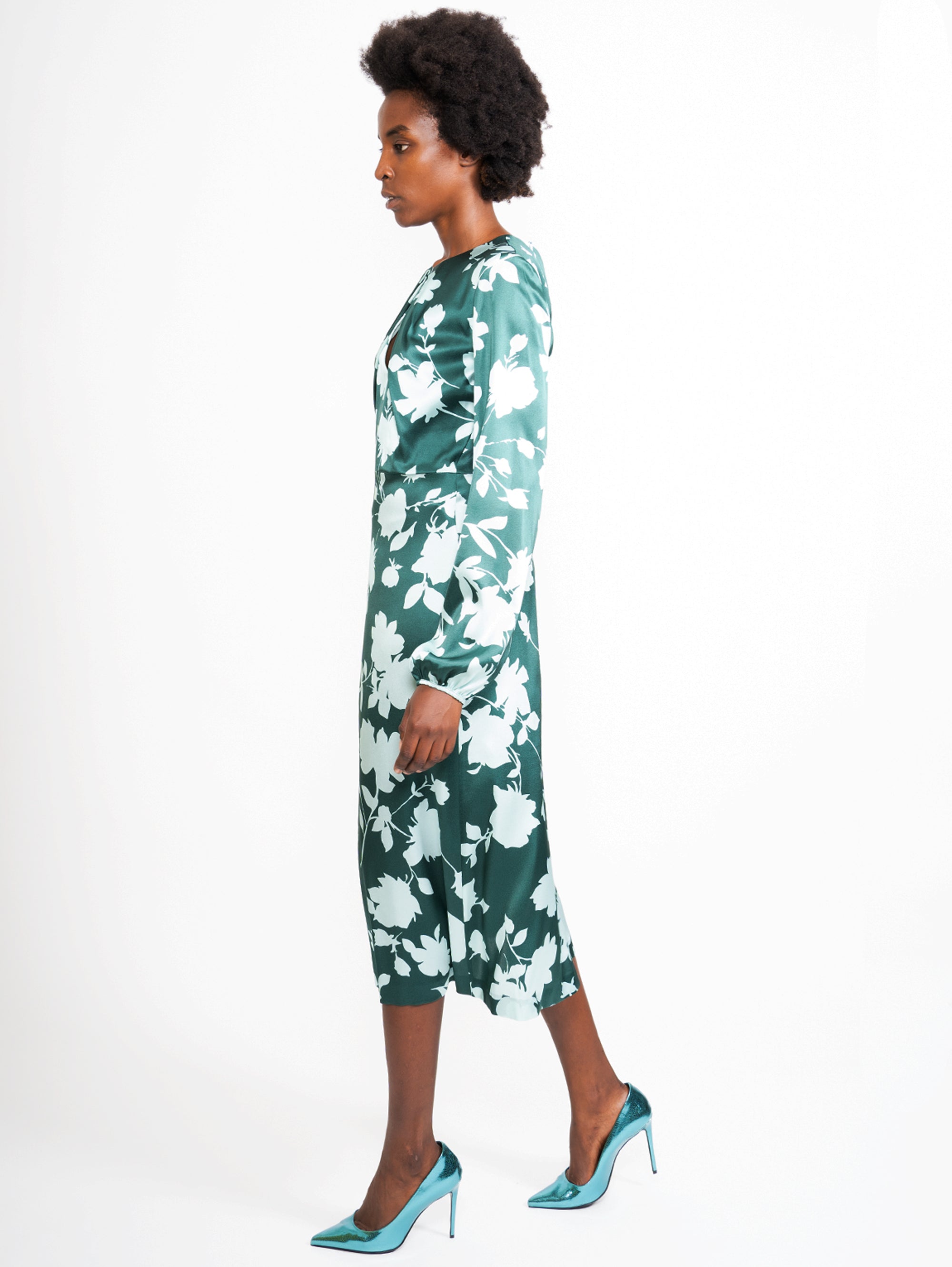 Longuette Dress with Green Cut Out Detail